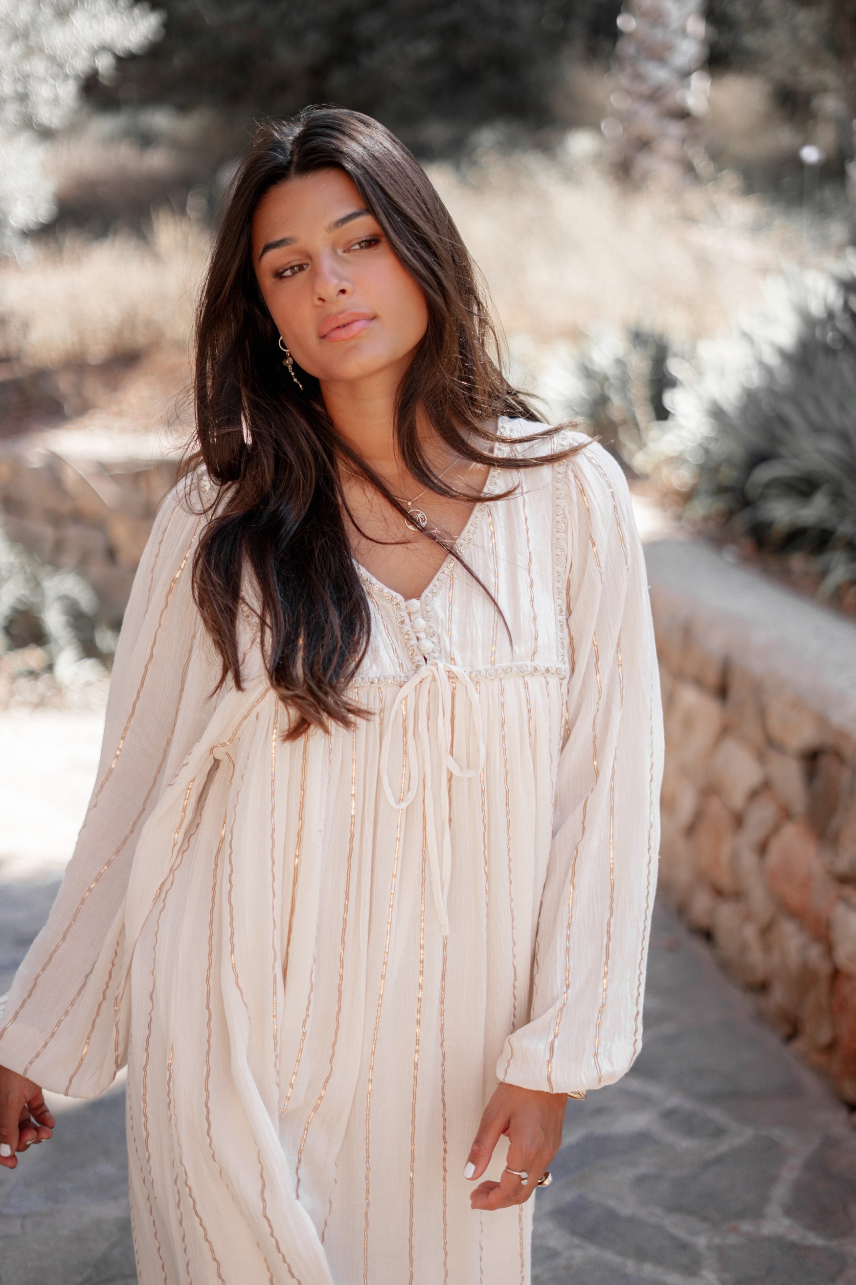 Bohemian jurk in ecru van ibzmode, Brands of Ibiza