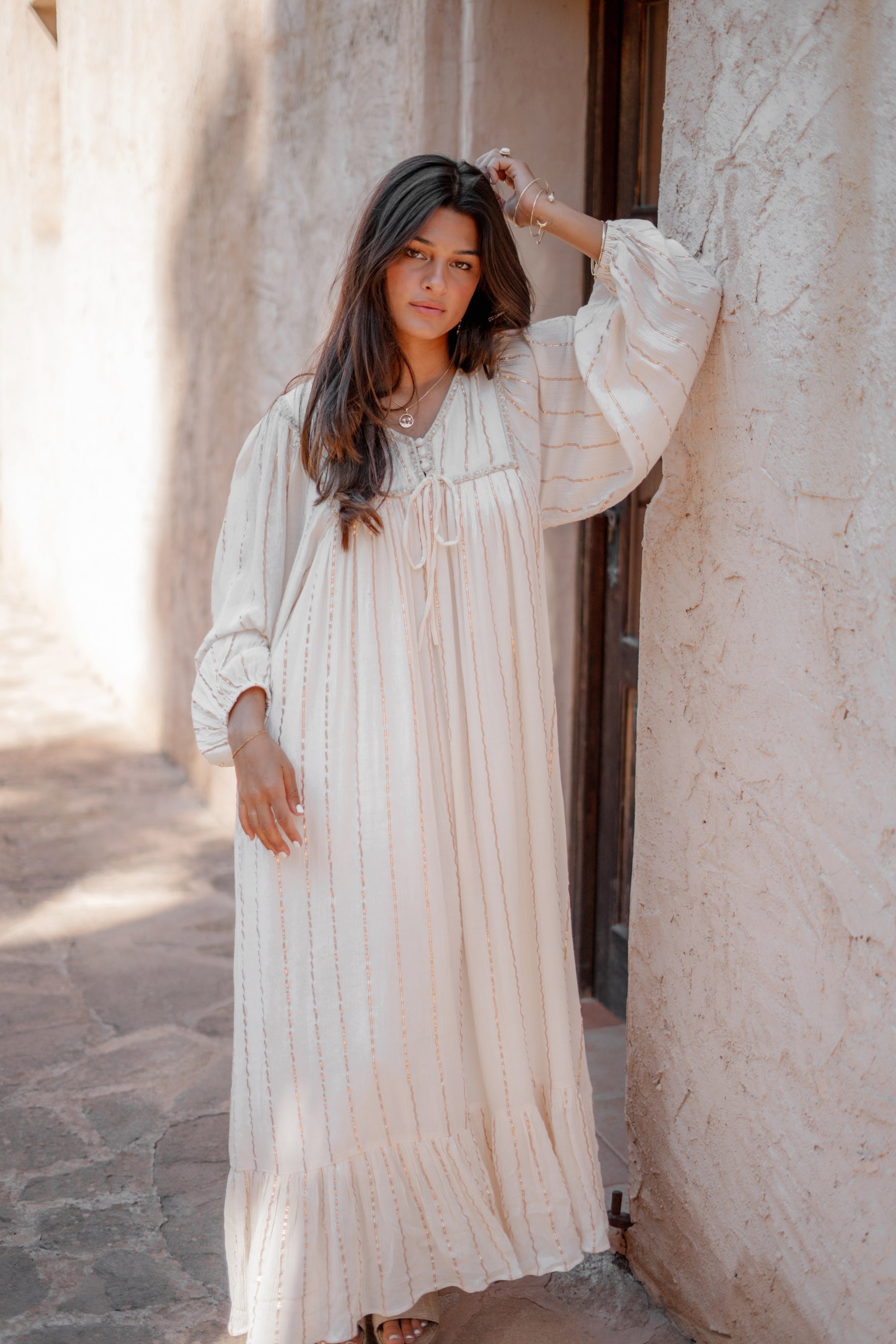 Bohemian jurk in ecru van ibzmode, Brands of Ibiza