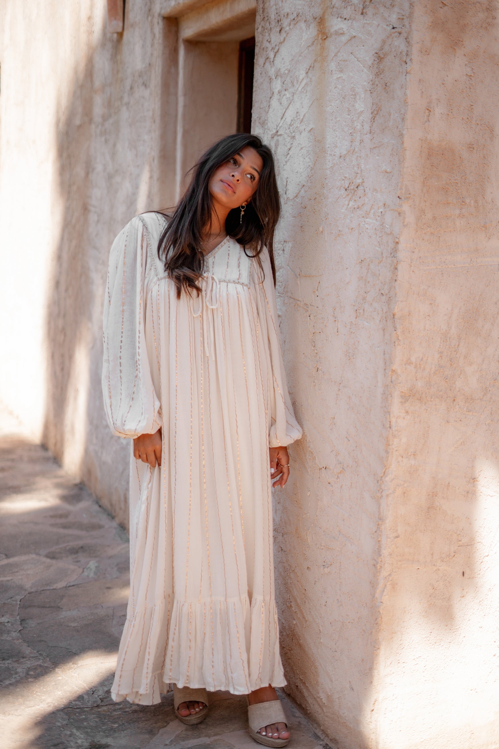 Bohemian jurk in ecru van ibzmode, Brands of Ibiza