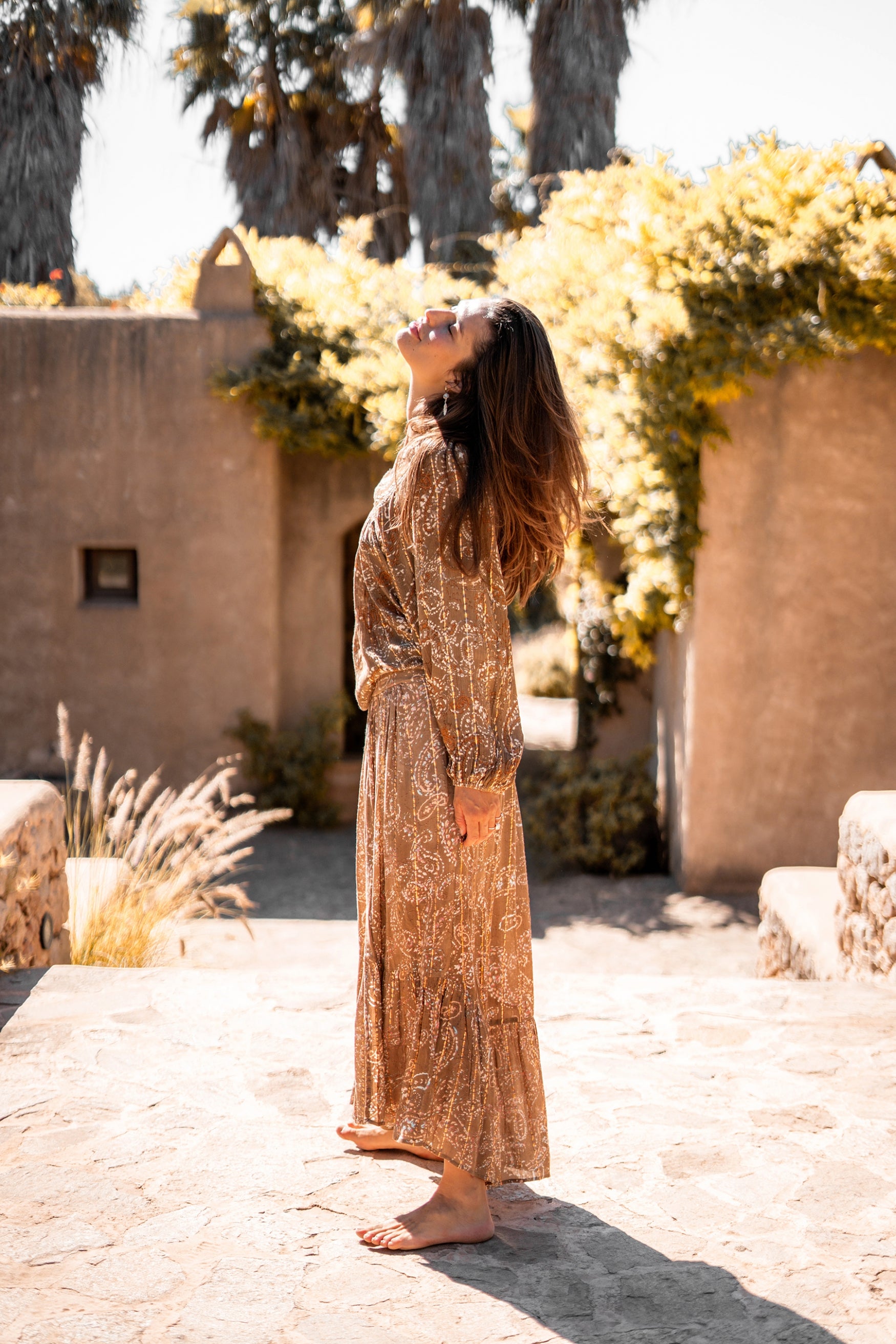 Bohemian rok in taupe peach van ibzmode, Brands of Ibiza
