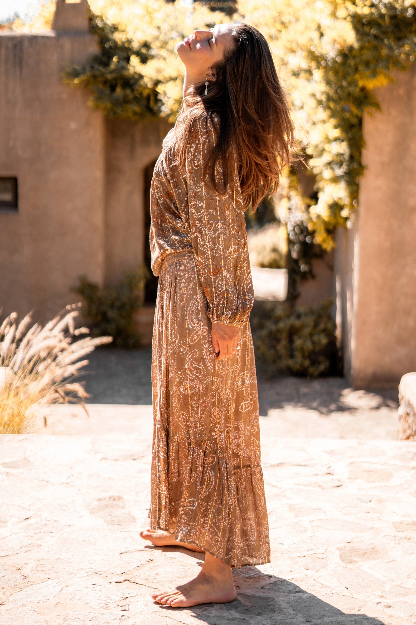 Bohemian rok in taupe peach van ibzmode, Brands of Ibiza