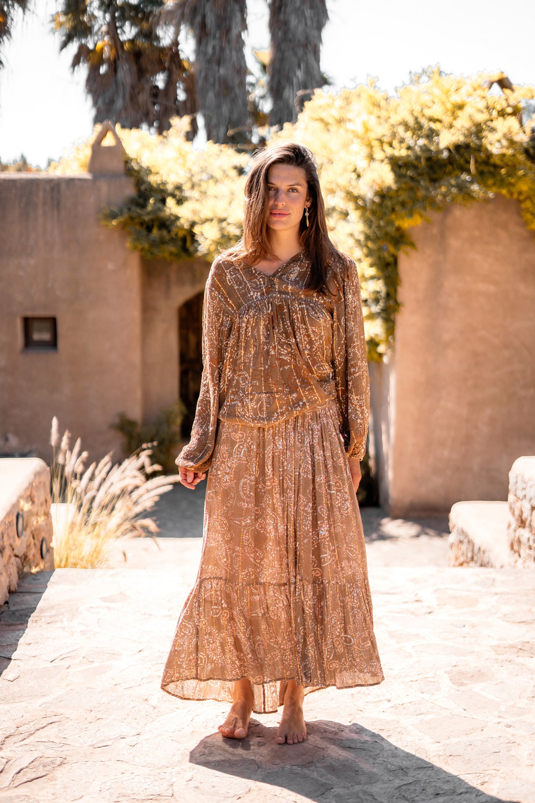 Bohemian rok in taupe peach van ibzmode, Brands of Ibiza