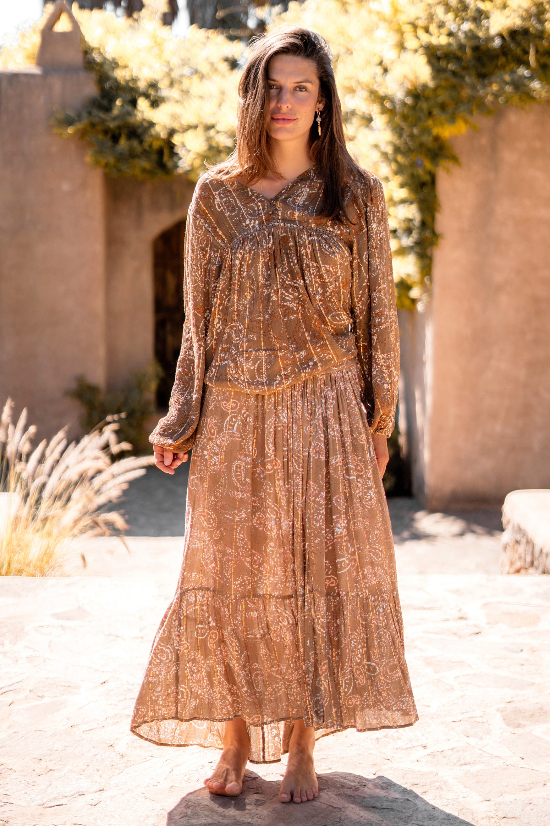 Bohemian rok in taupe peach van ibzmode, Brands of Ibiza