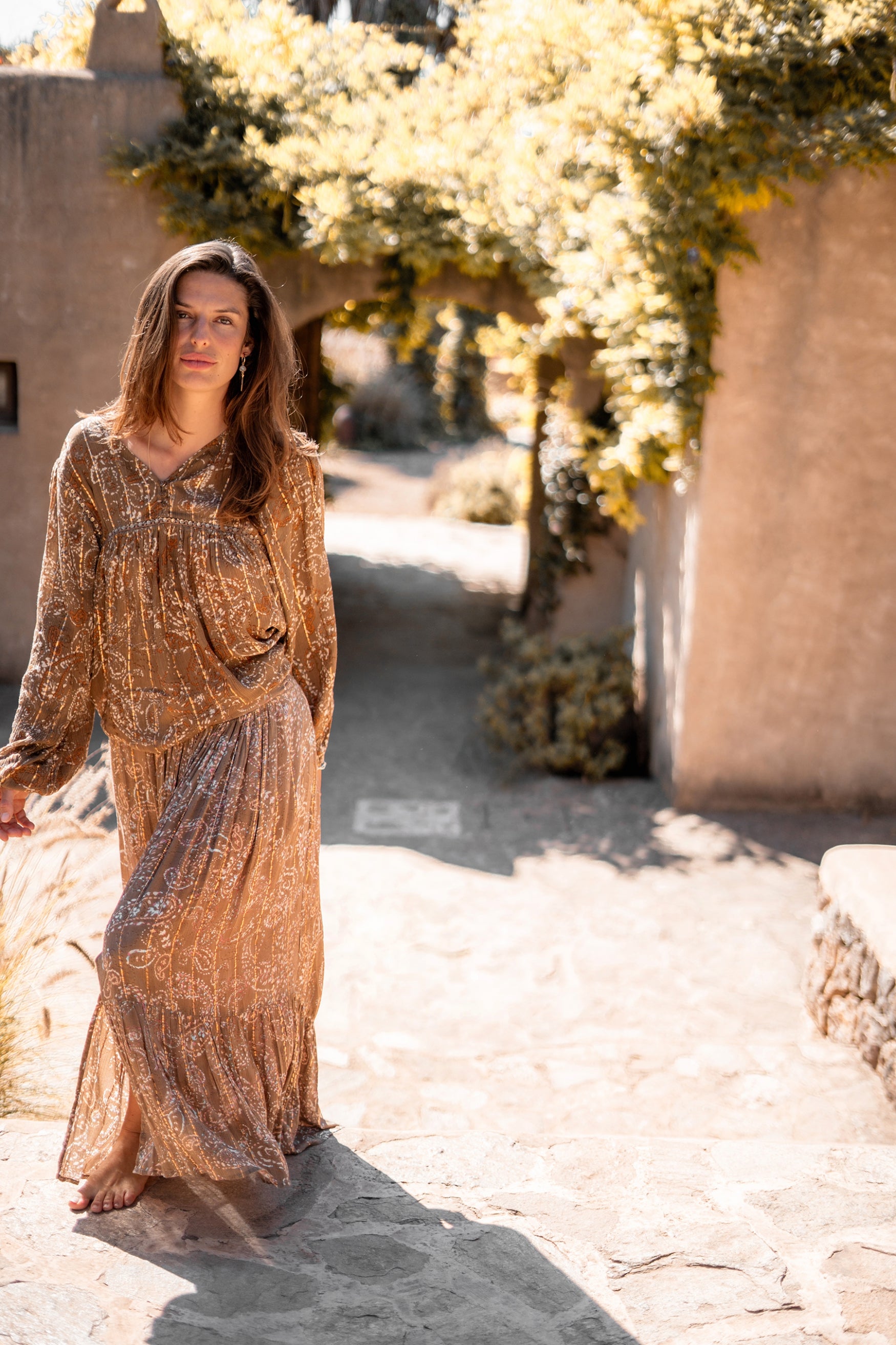 Bohemian rok in taupe peach van ibzmode, Brands of Ibiza