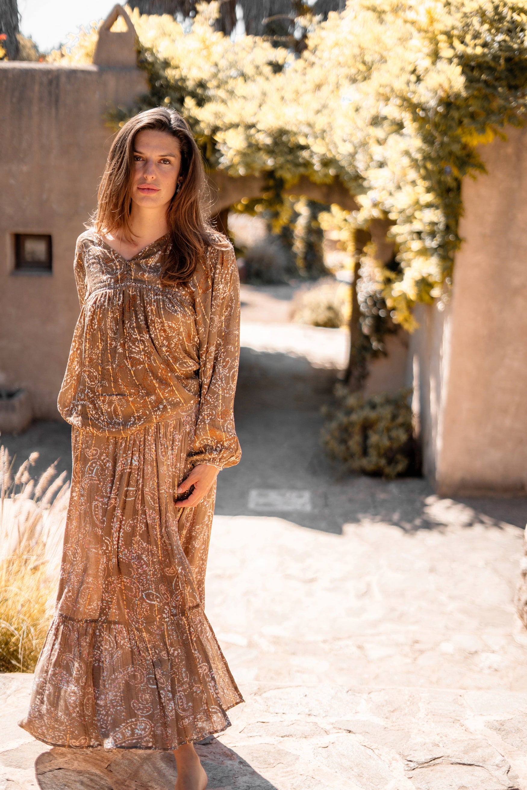 Bohemian rok in taupe peach van ibzmode, Brands of Ibiza