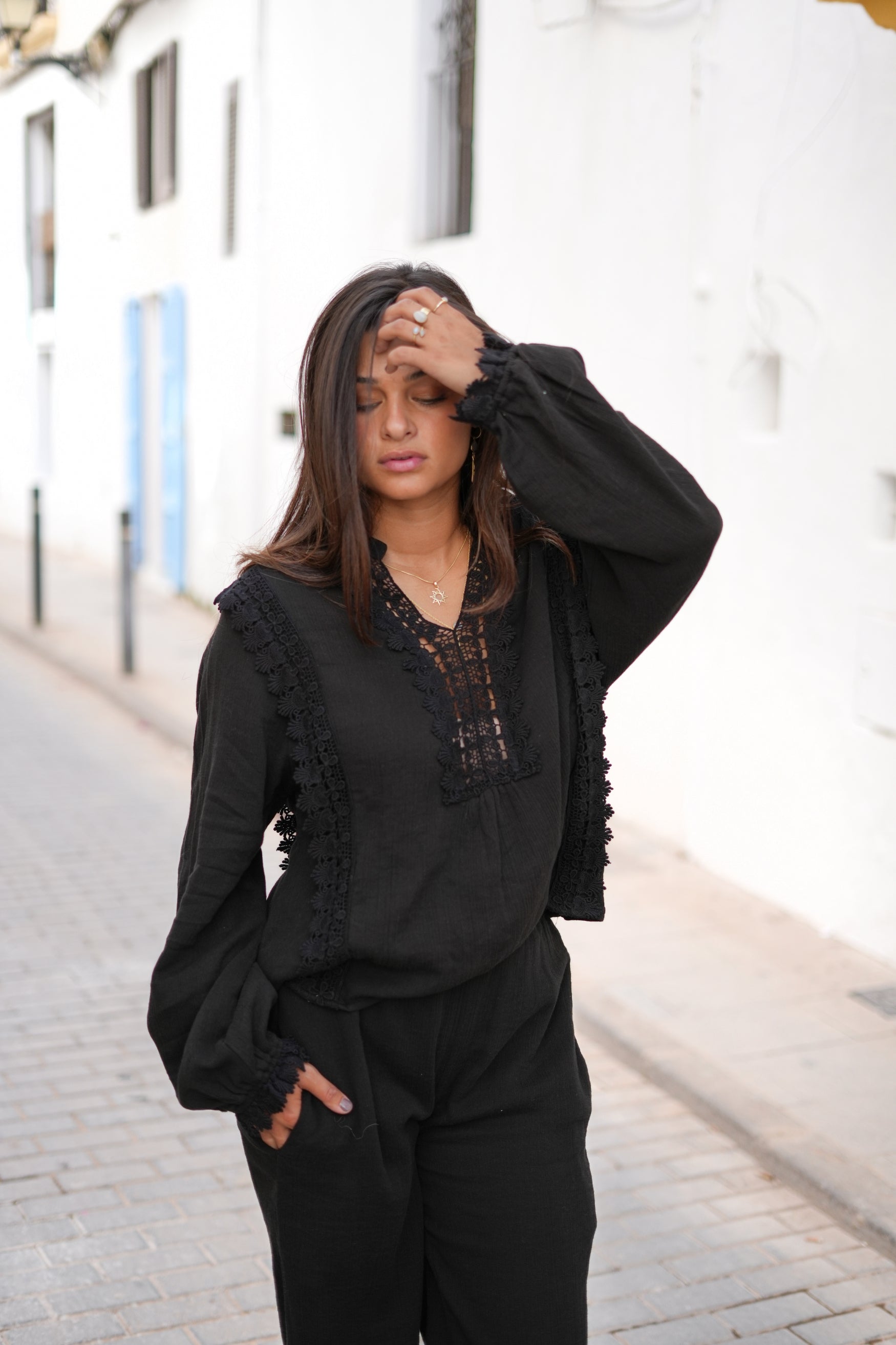 Bohemian blouse in black van ibzmode, Brands of Ibiza