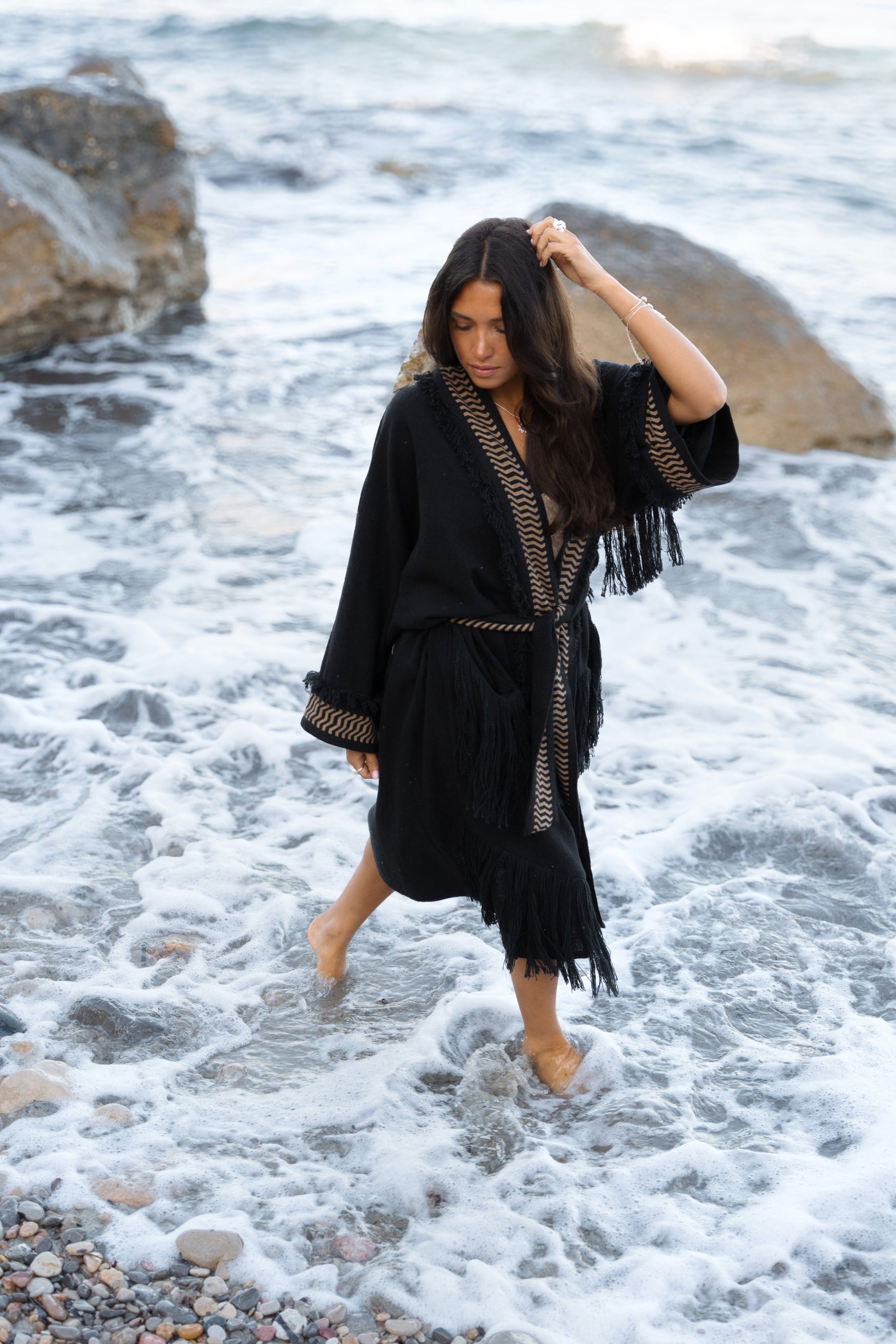 Bohemian kimono in black van ibzmode, Brands of Ibiza
