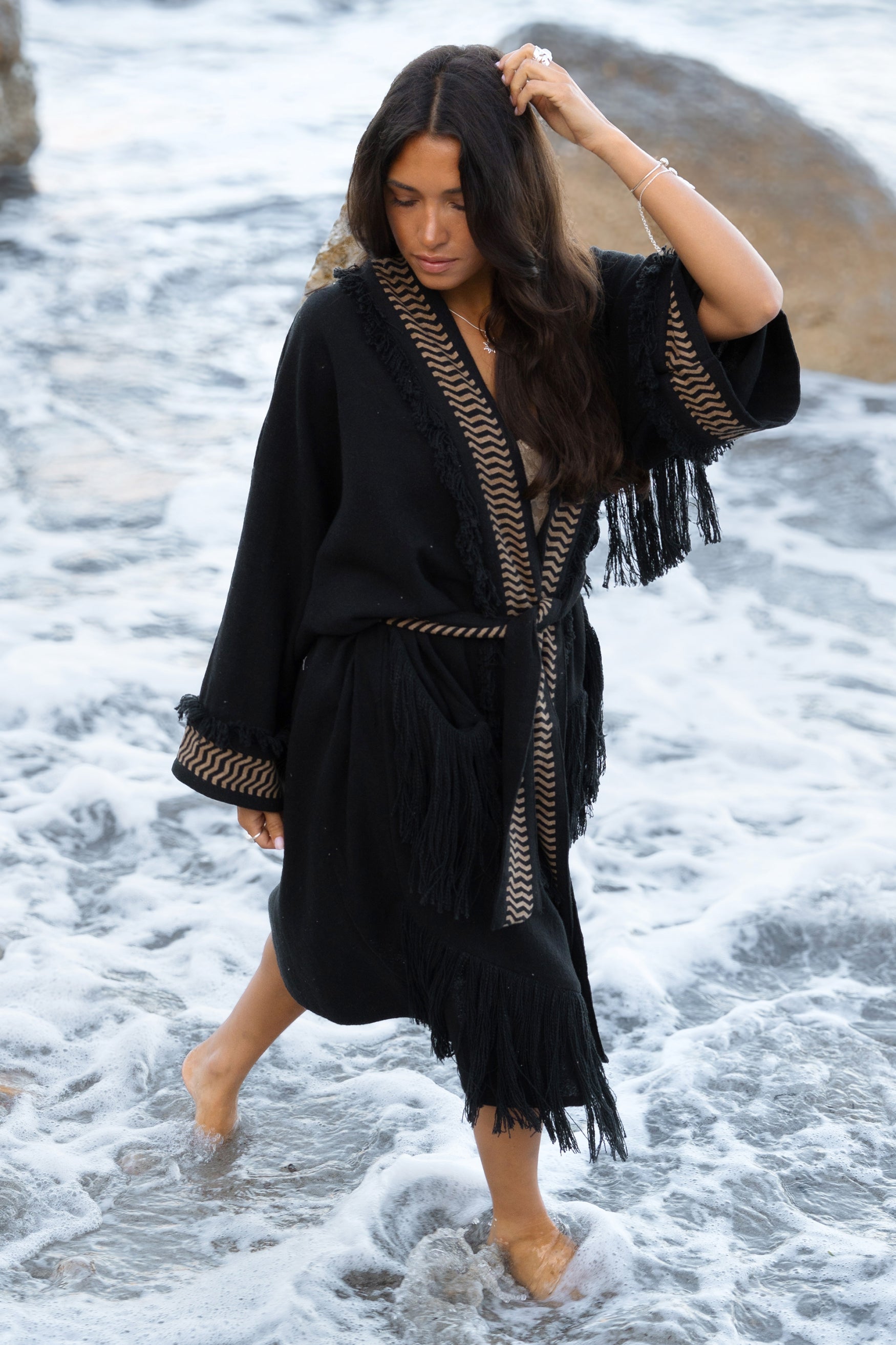 Bohemian kimono in black van ibzmode, Brands of Ibiza