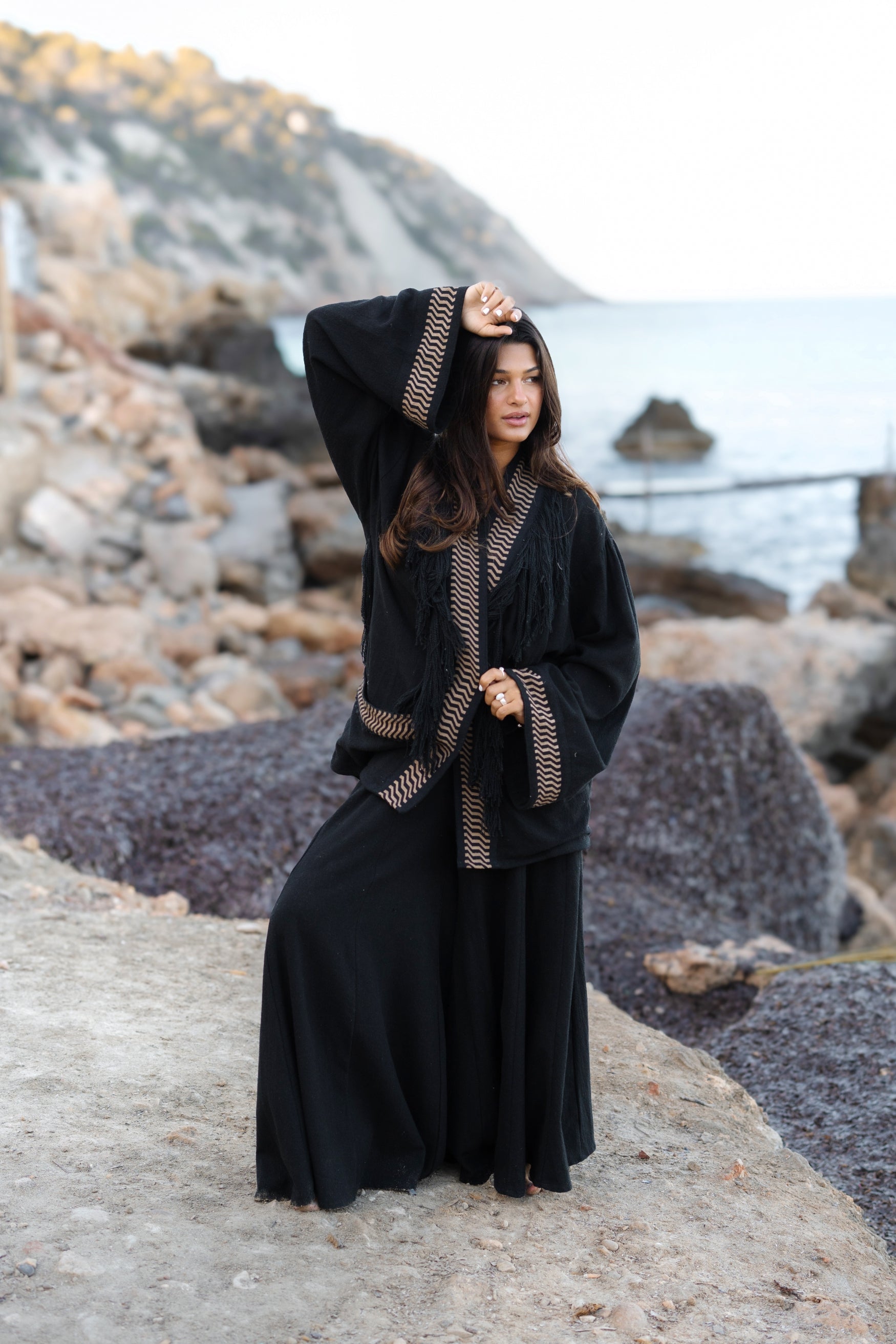 Bohemian kimono in black van ibzmode, Brands of Ibiza