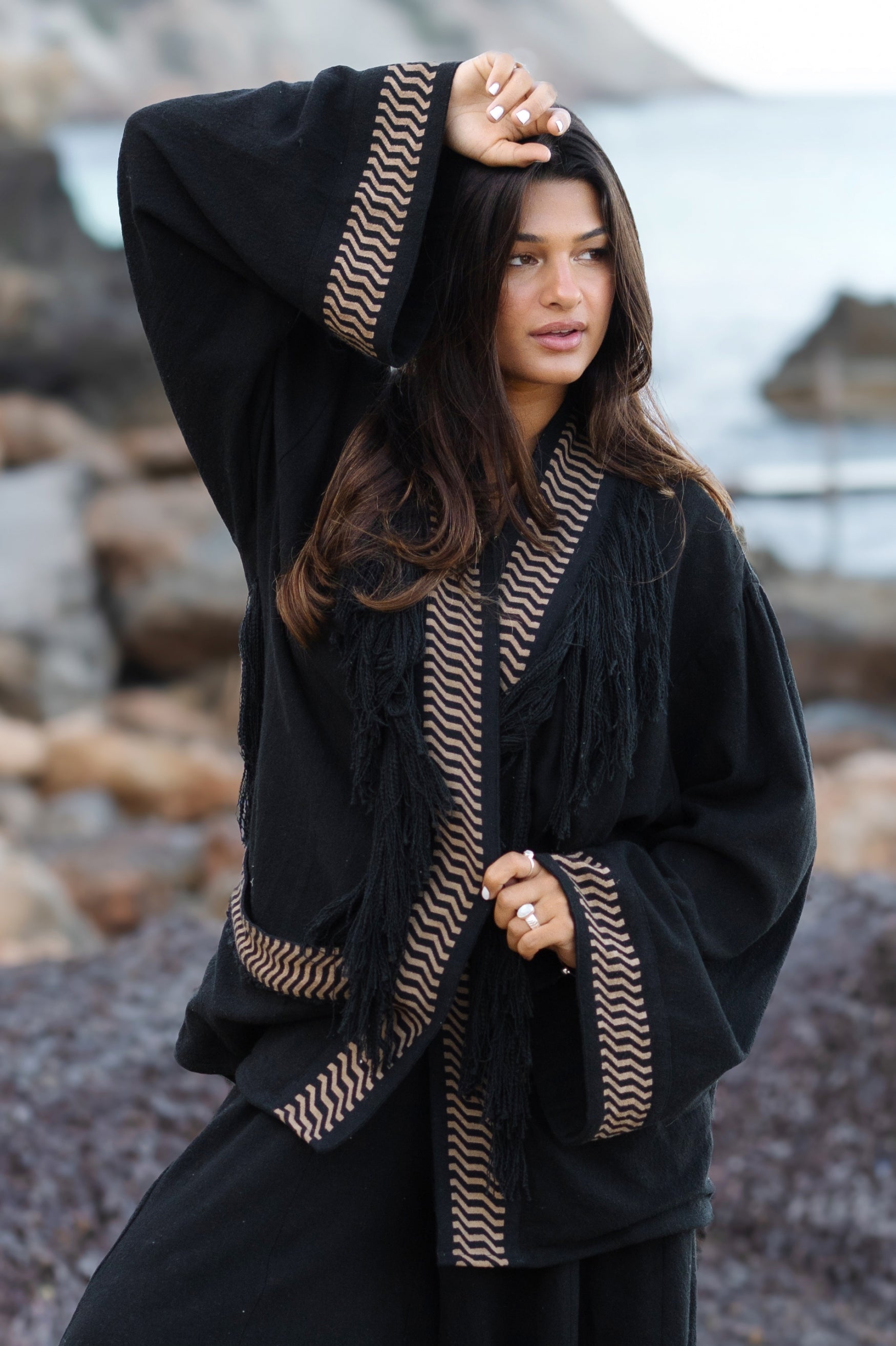 Bohemian kimono in black van ibzmode, Brands of Ibiza
