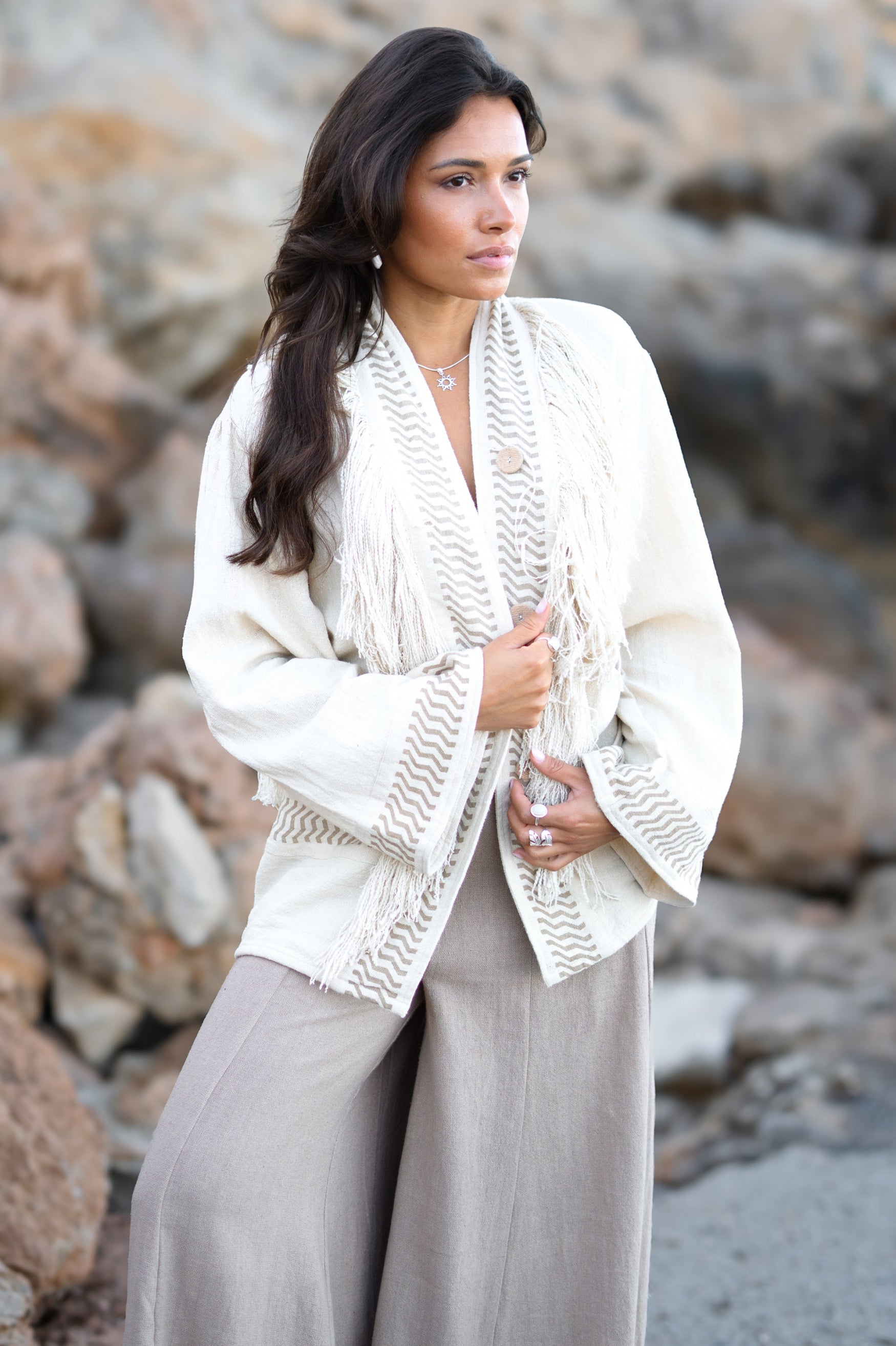 Bohemian kimono in ecru van ibzmode, Brands of Ibiza