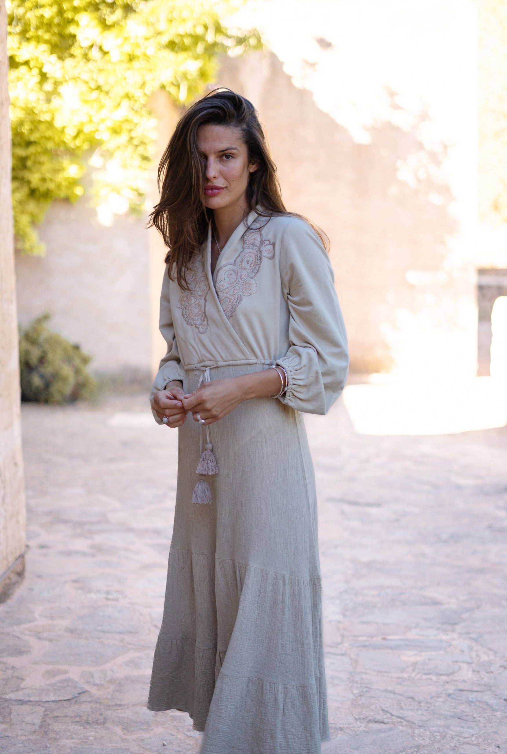 Bohemian jurk in sand van ibzmode, Brands of Ibiza