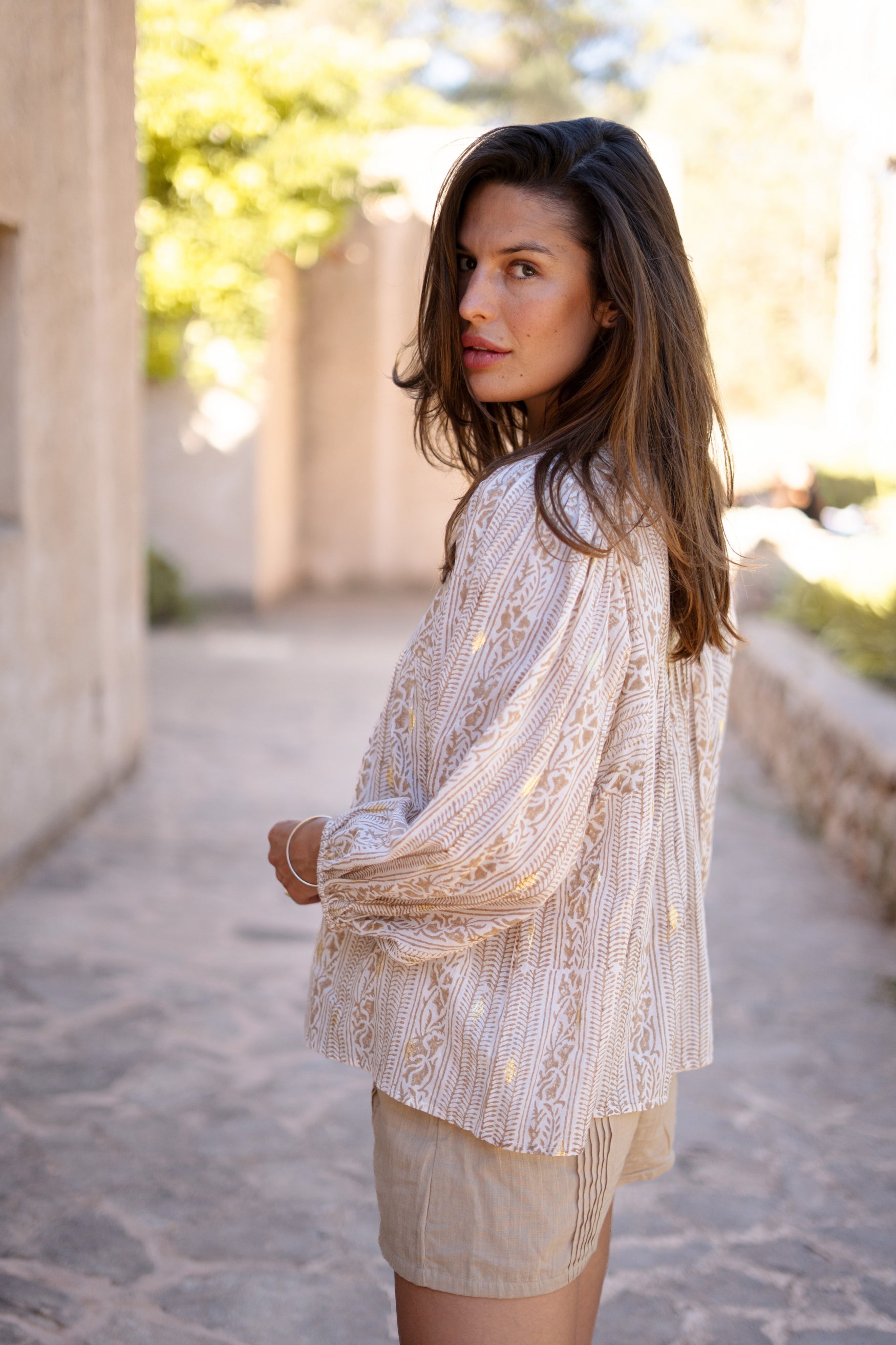 Bohemian blouse in sand van ibzmode, Brands of Ibiza