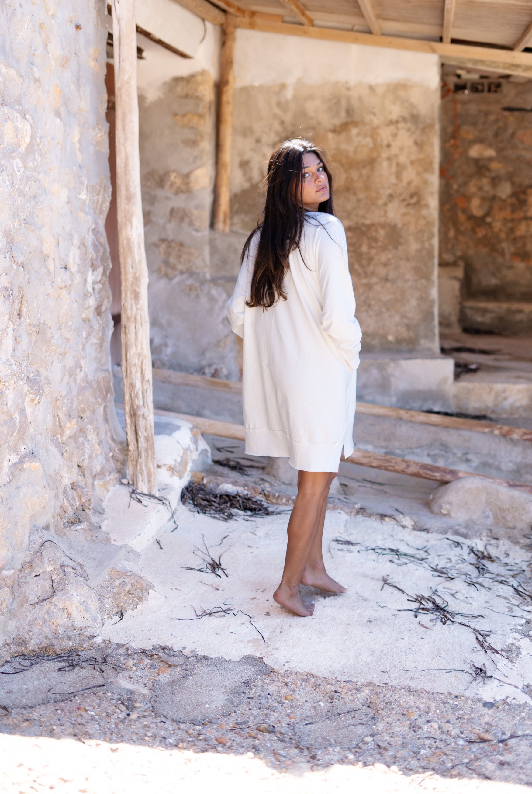 Bohemian jurk in ecru van ibzmode, Brands of Ibiza