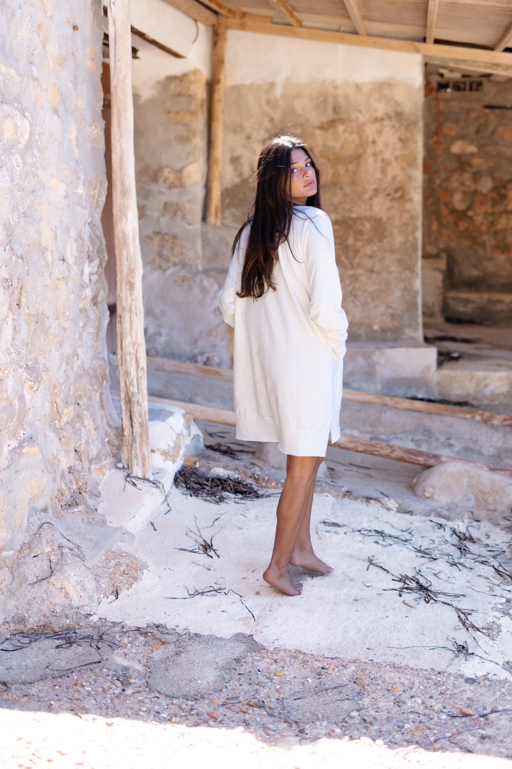 Bohemian jurk in ecru van ibzmode, Brands of Ibiza