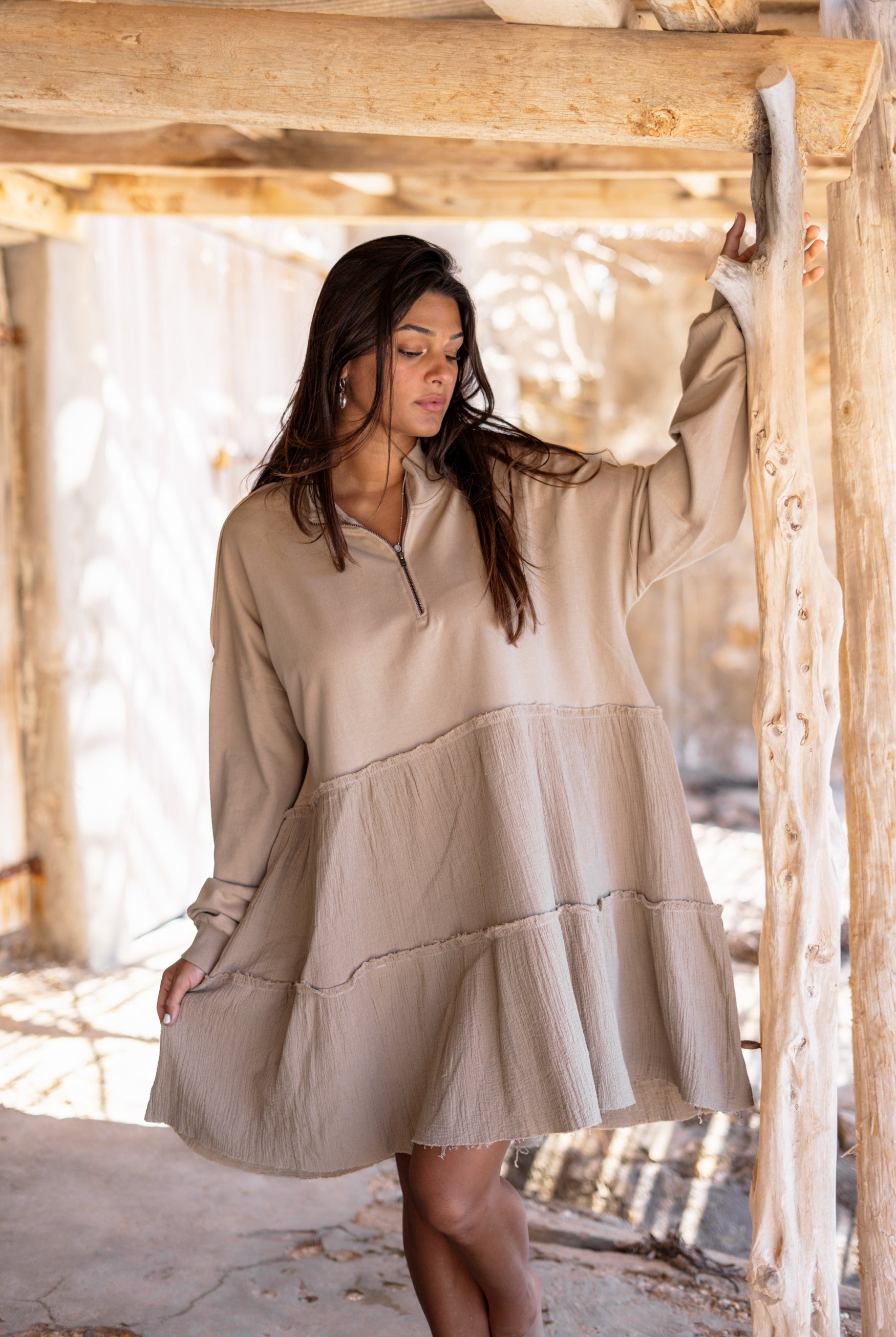 Bohemian jurk in taupe van ibzmode, Brands of Ibiza