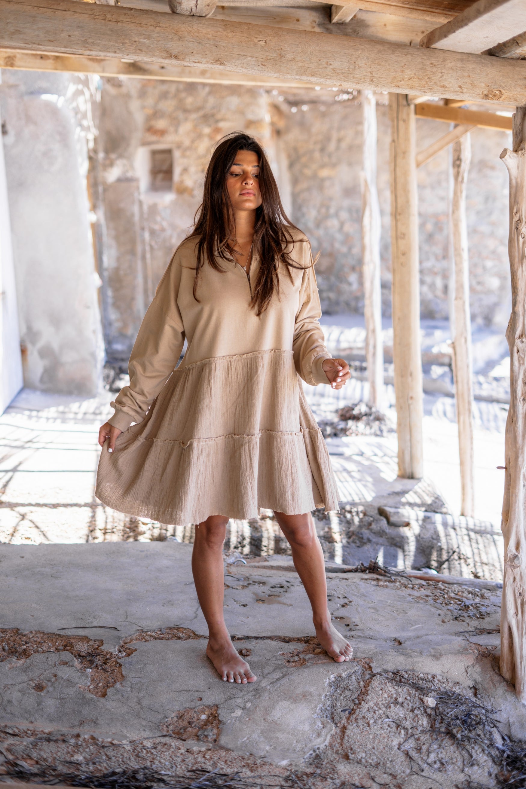 Bohemian jurk in taupe van ibzmode, Brands of Ibiza