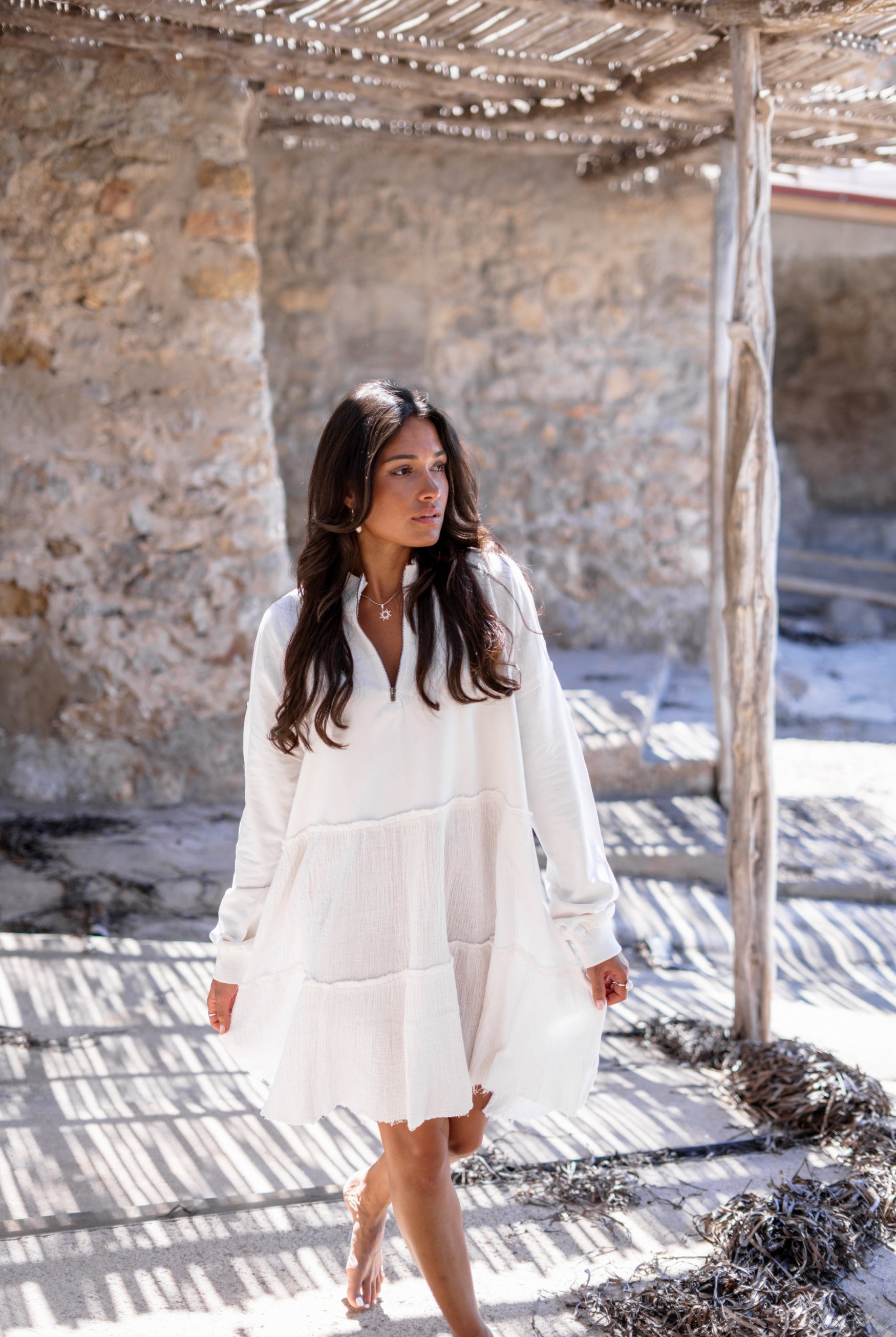 Bohemian jurk in ecru van ibzmode, Brands of Ibiza