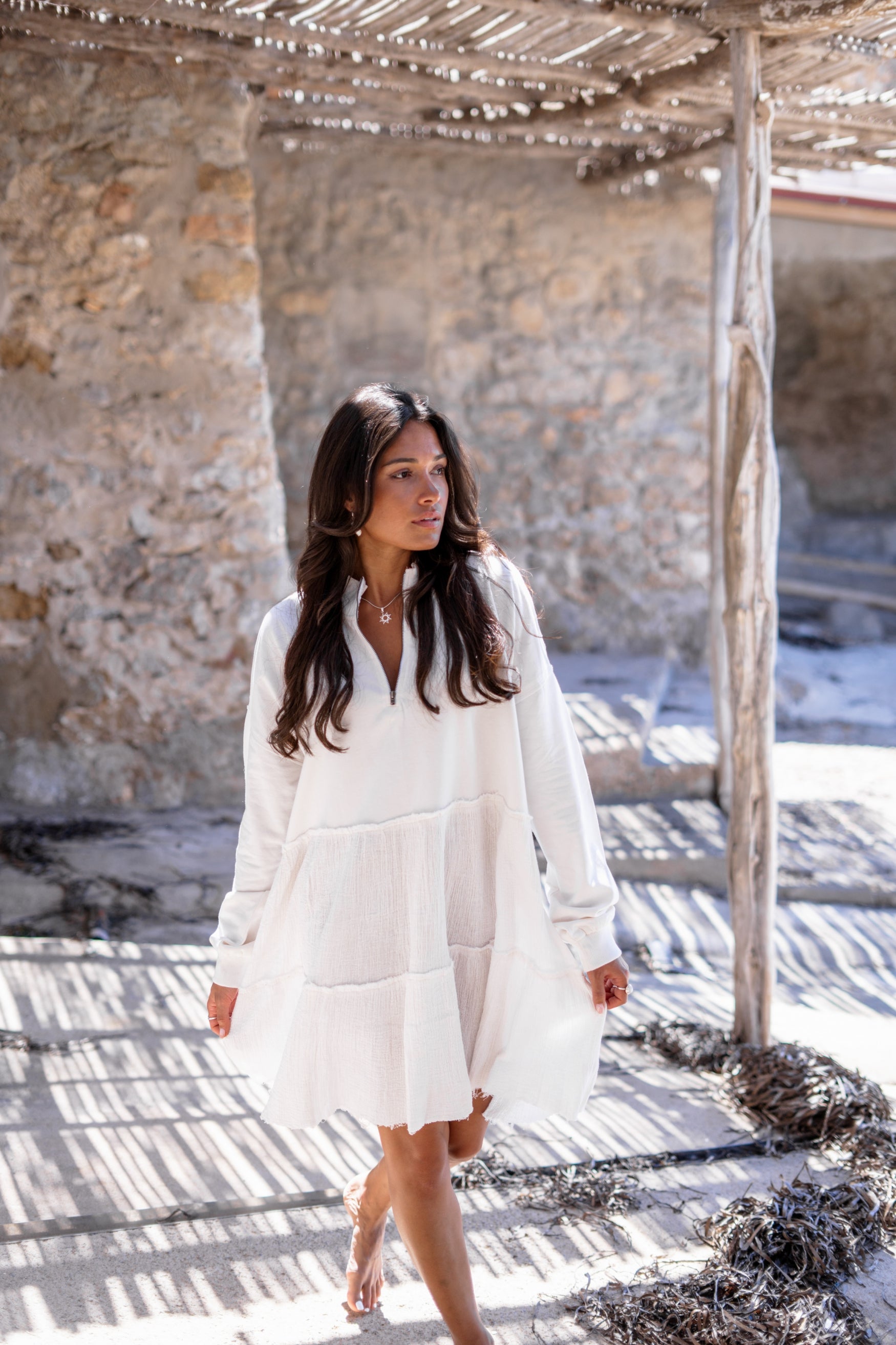 Bohemian jurk in ecru van ibzmode, Brands of Ibiza