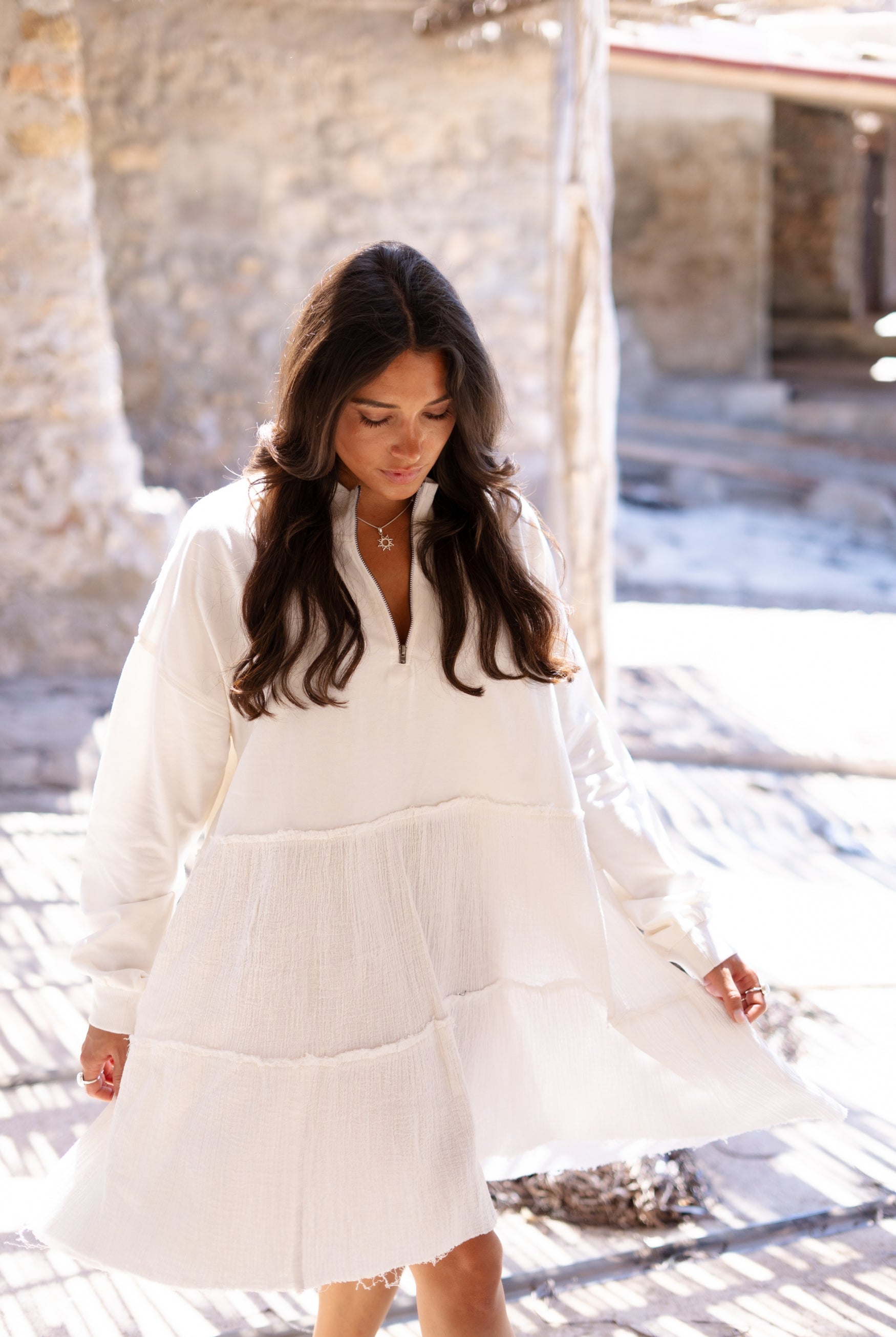 Bohemian jurk in ecru van ibzmode, Brands of Ibiza