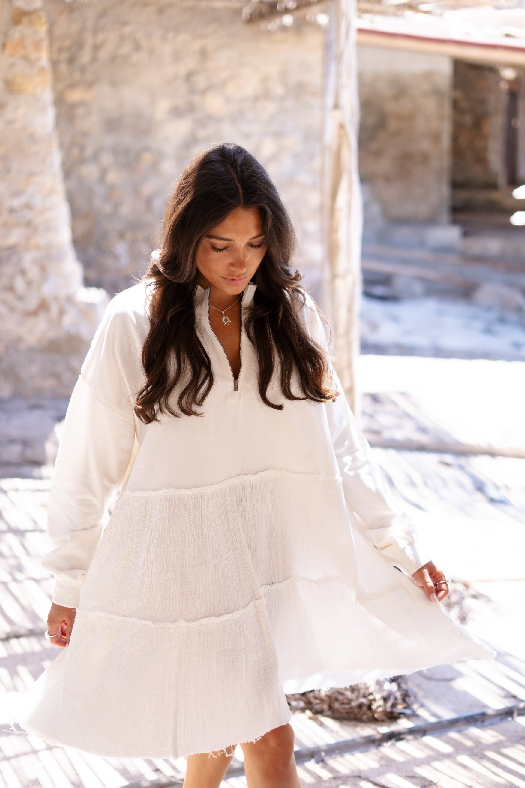 Bohemian jurk in ecru van ibzmode, Brands of Ibiza