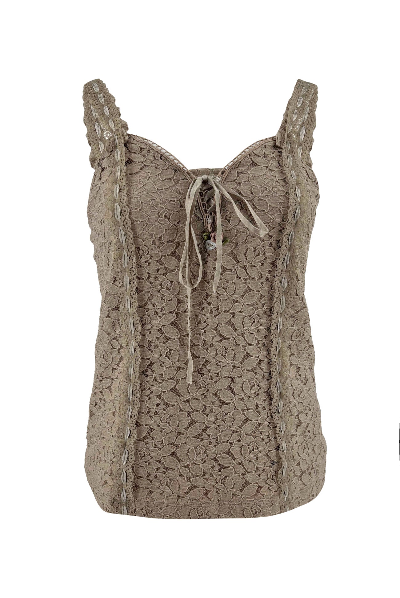Isla Ibiza Bonita lace singlet Plata taupe with tie front detail