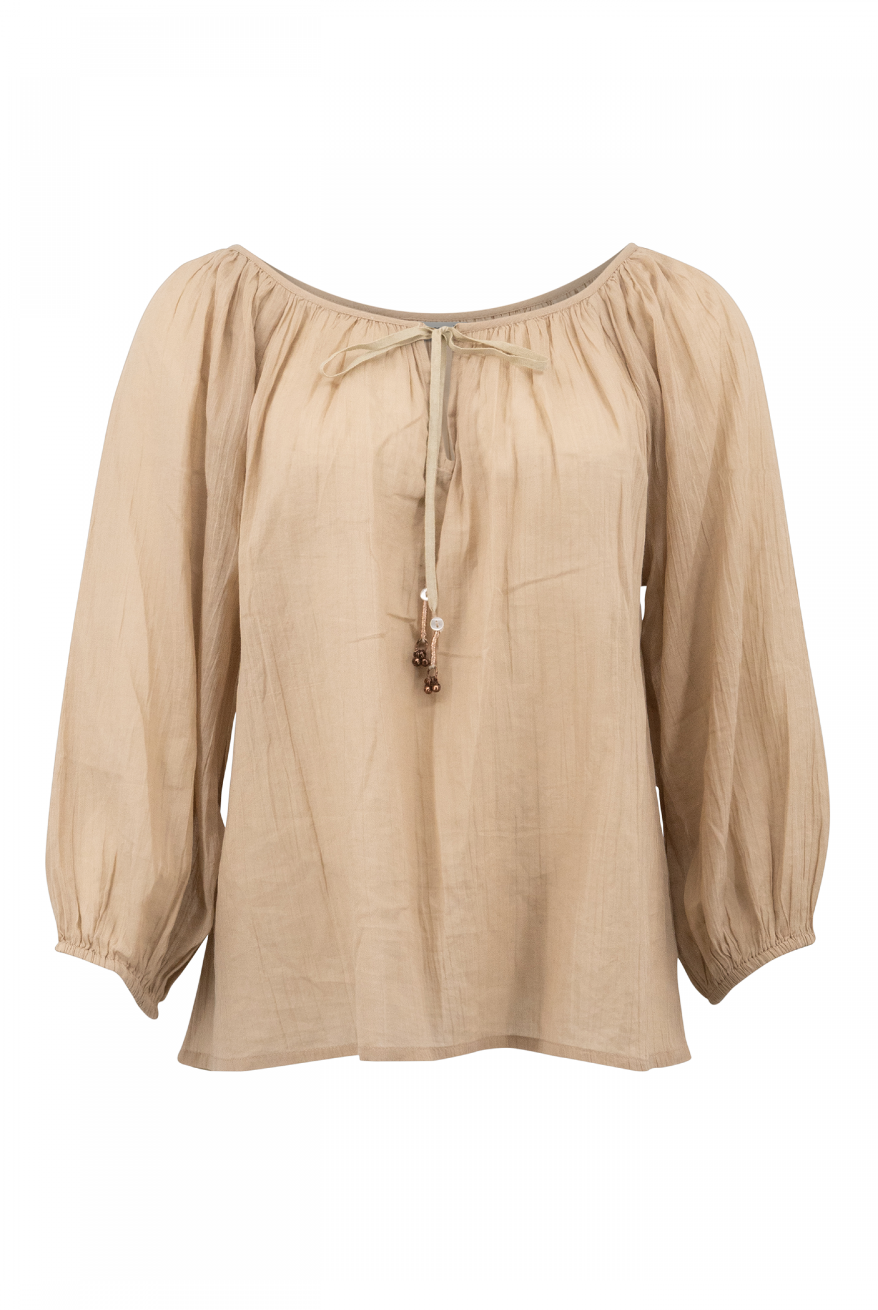 Bohemian blouse in taupe van ibzmode, Brands of Ibiza