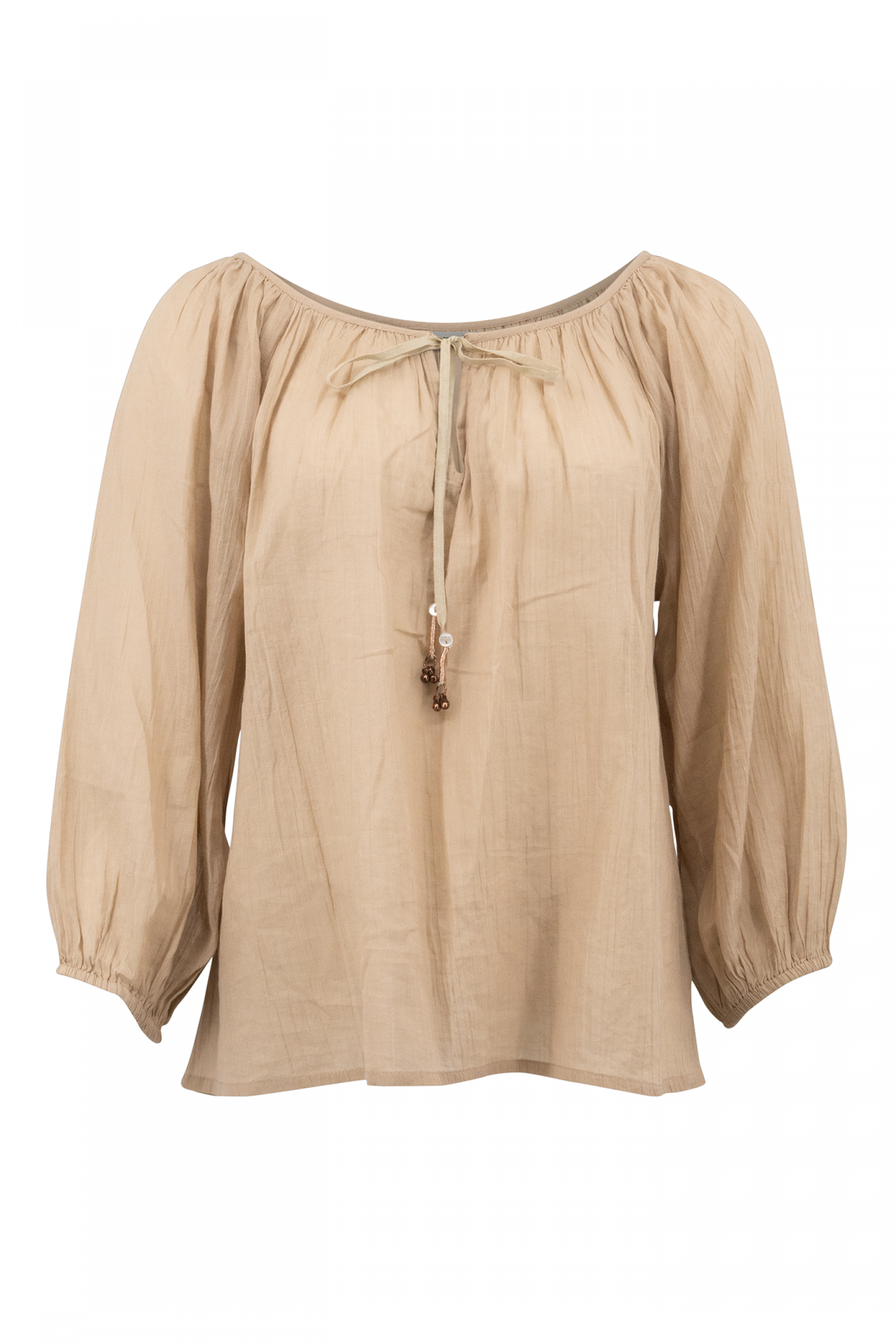 Bohemian blouse in taupe van ibzmode, Brands of Ibiza