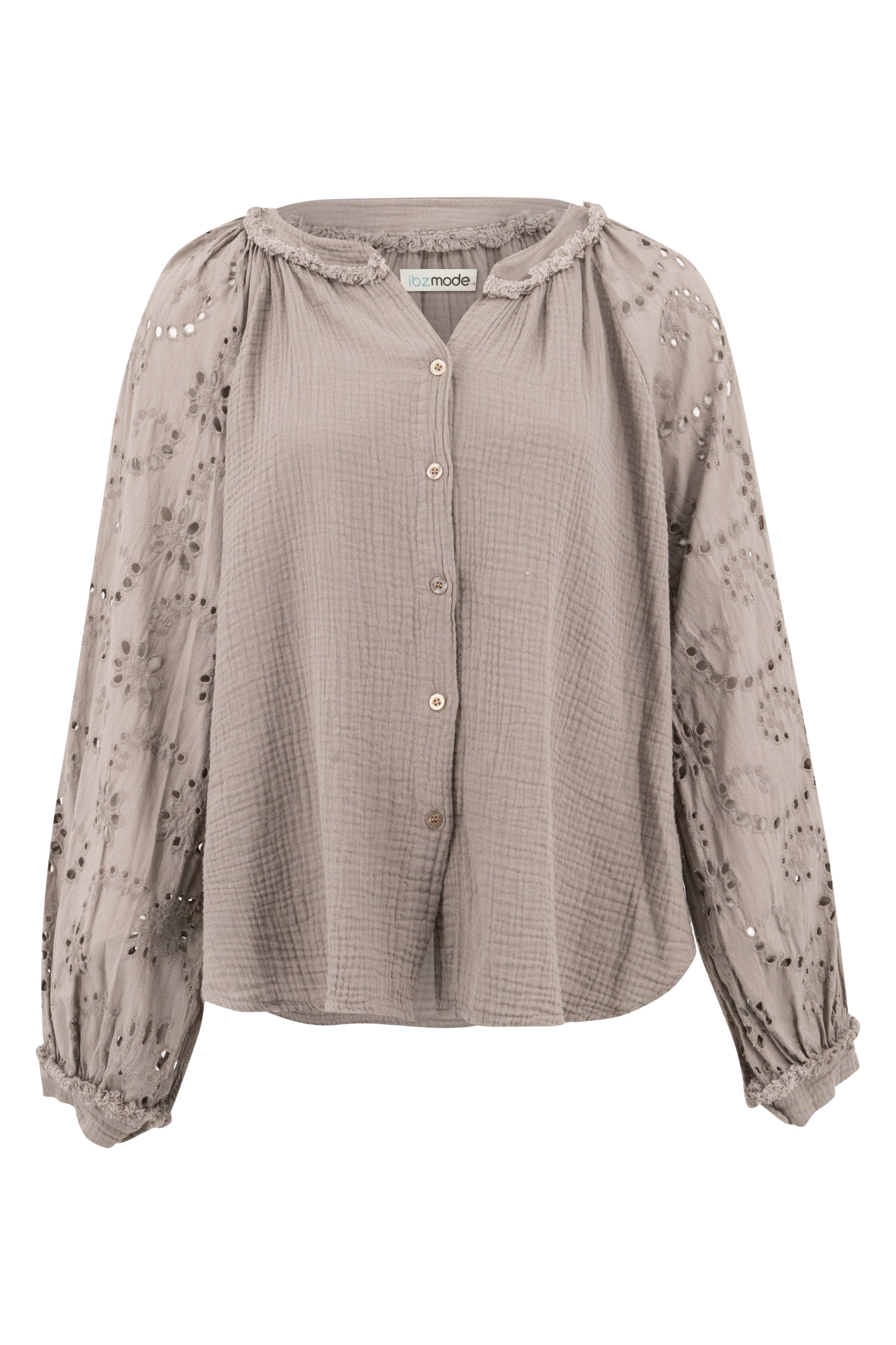 Bohemian blouse in taupe van ibzmode, Brands of Ibiza