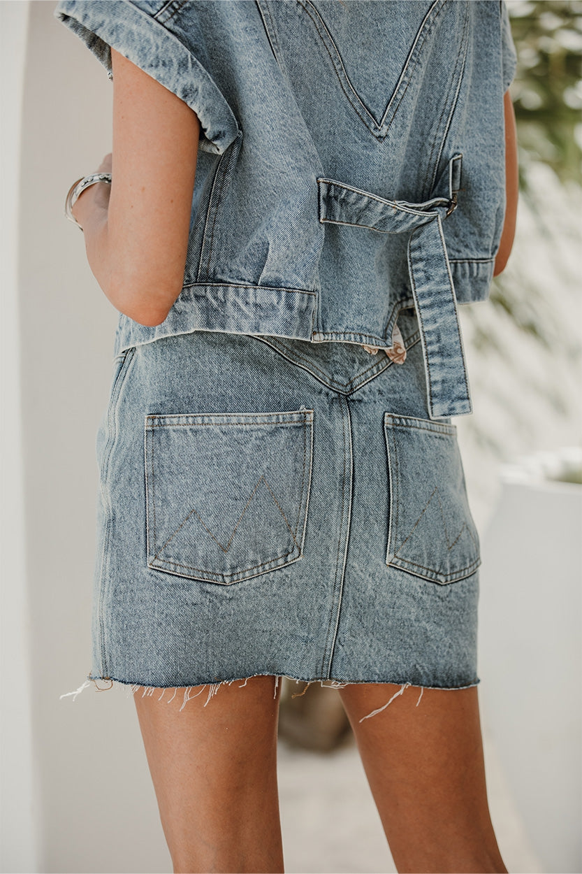 Bohemian rok in washed denim van MOOST Wanted, Brands of Ibiza