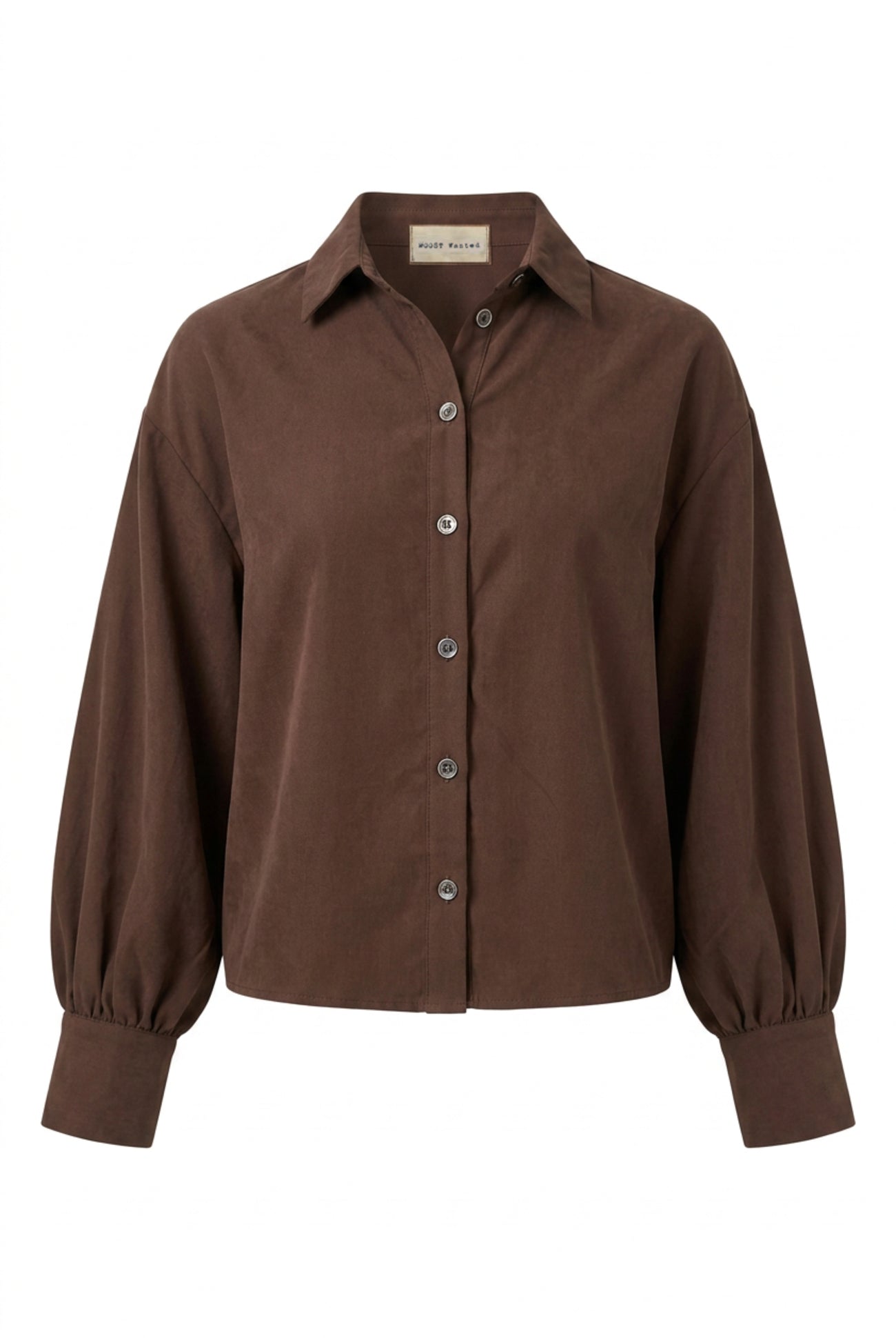 MOOST Wanted Saloon Blouse Dark Brown donkerbruine boho blouse met oversized pasvorm en pofmouwen