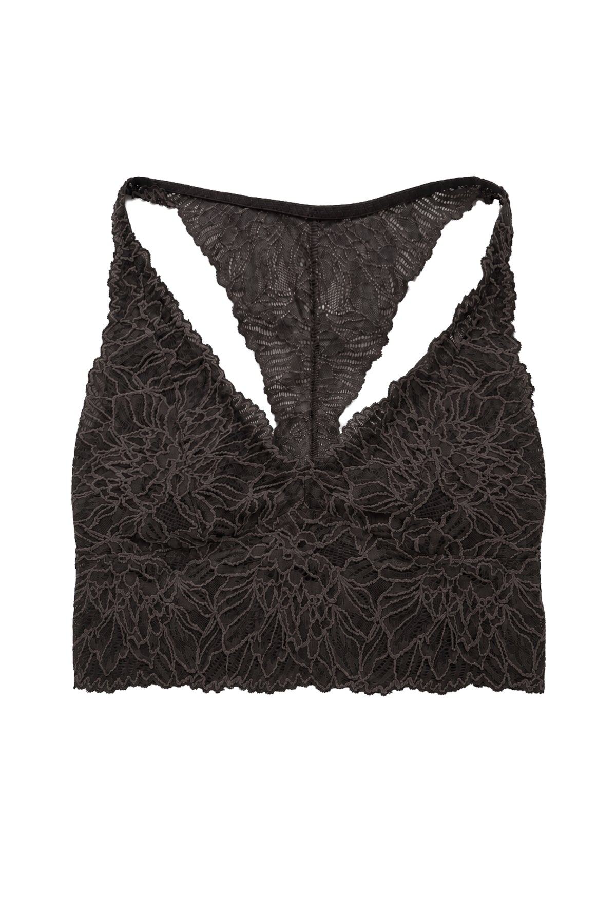 Lina Bralette Dark Brown van MOOST Wanted in donkerbruin bloemenkant met racerback, onderdeel van de Bohemian AW26 collectie.