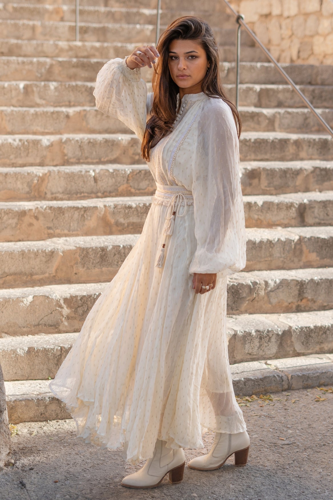 Bohemian jurk in ecru van ibzmode, Brands of Ibiza