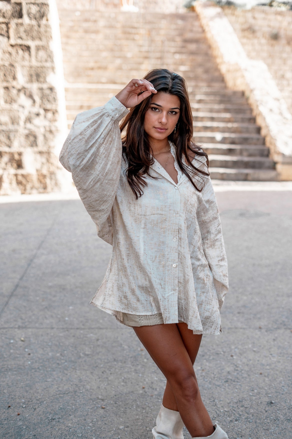 Bohemian blouse in ecru gold van ibzmode, Brands of Ibiza