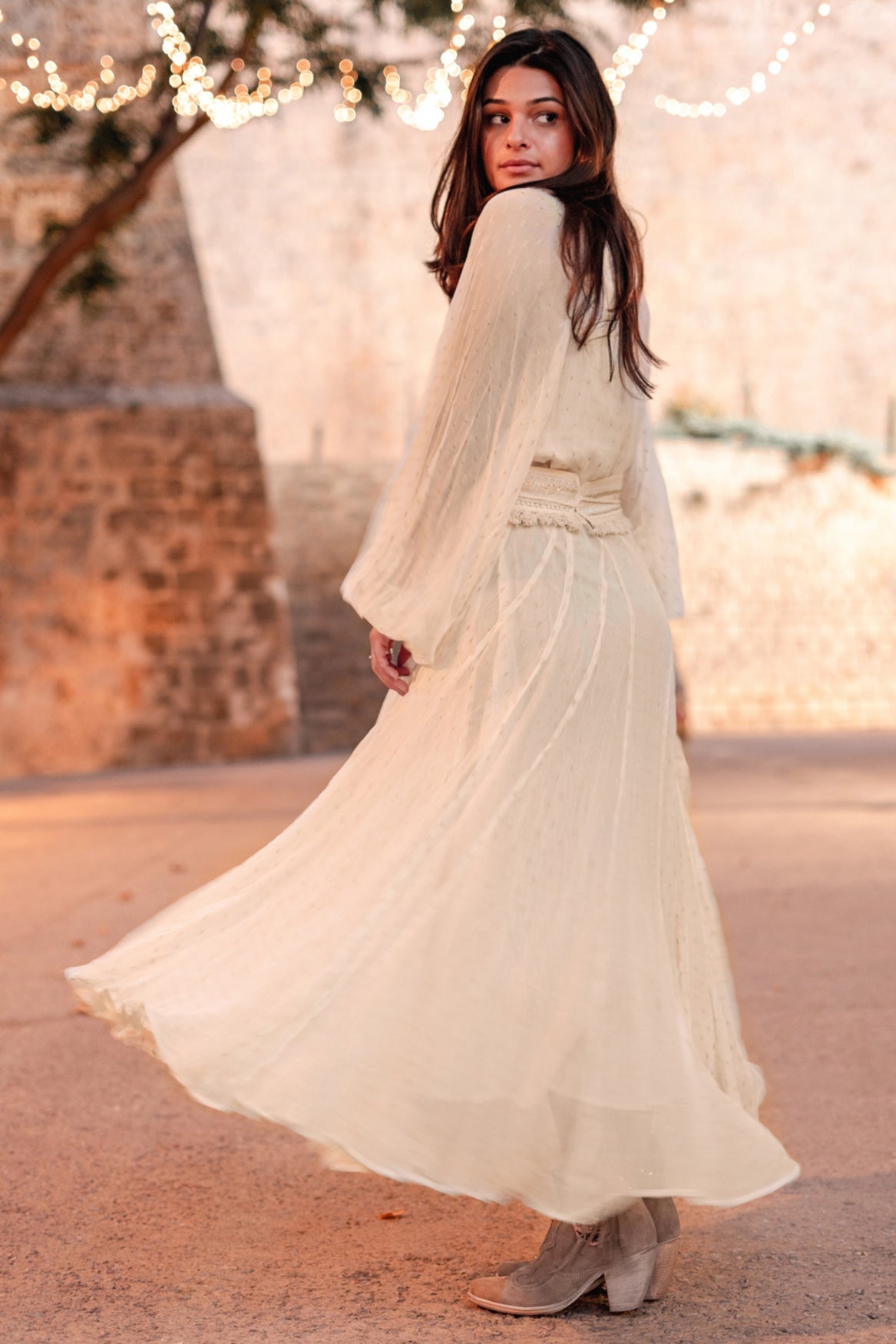 Bohemian jurk in ecru van ibzmode, Brands of Ibiza
