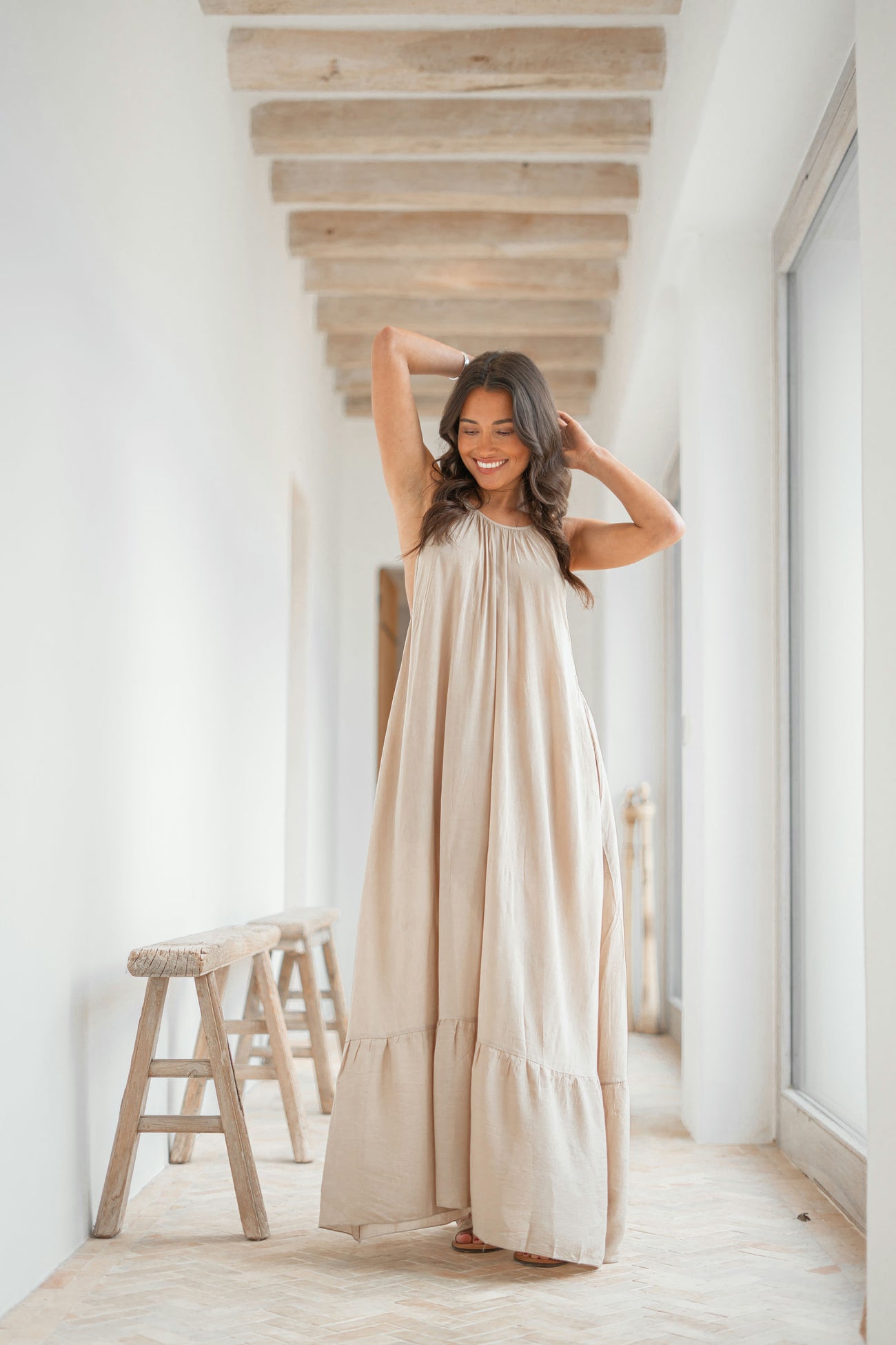 Bohemian jurk in taupe van ibzmode, Brands of Ibiza