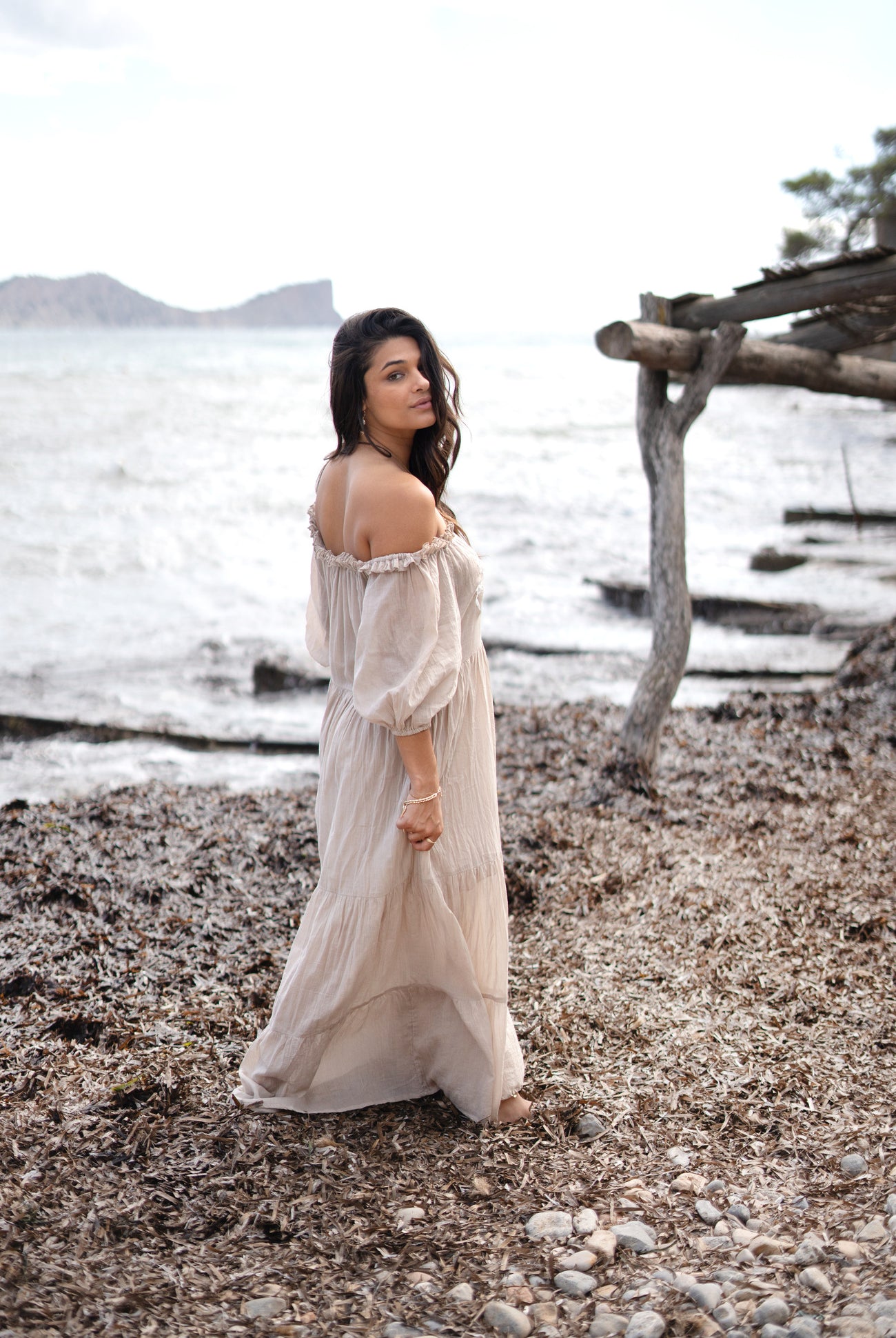 Bohemian jurk in light taupe van ibzmode, Brands of Ibiza