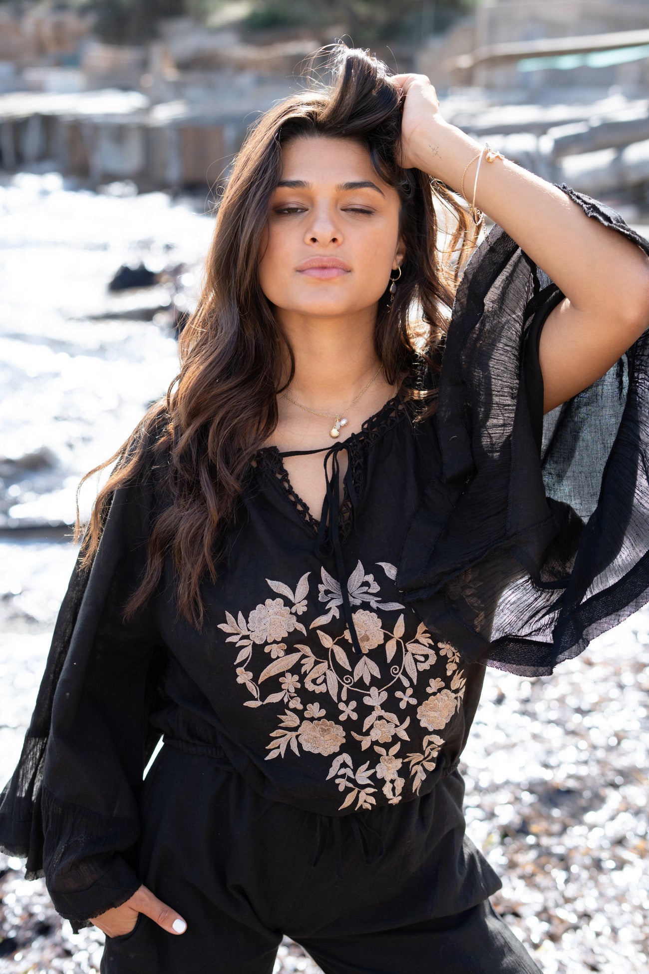 Bohemian blouse in black van ibzmode, Brands of Ibiza