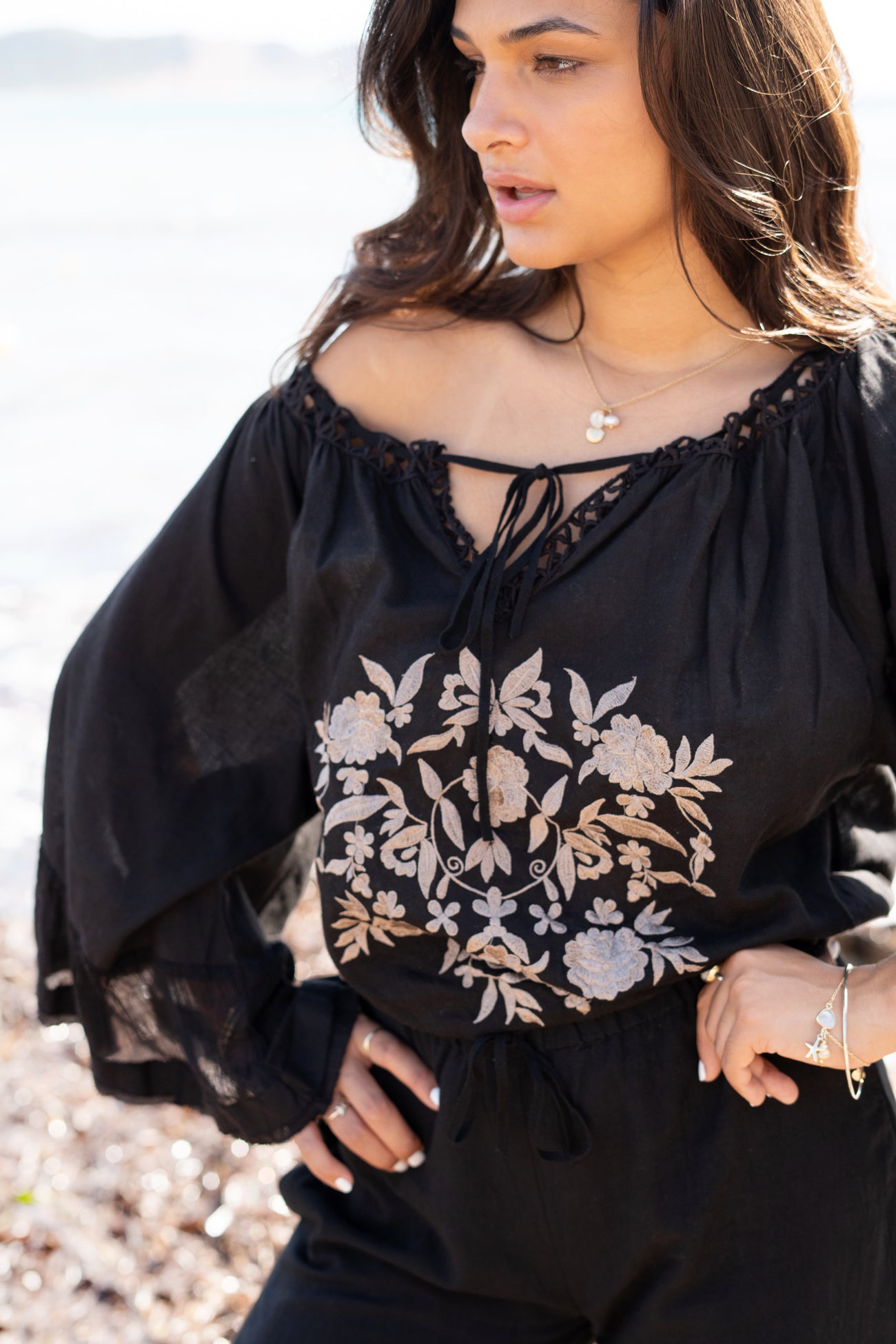 Bohemian blouse in black van ibzmode, Brands of Ibiza
