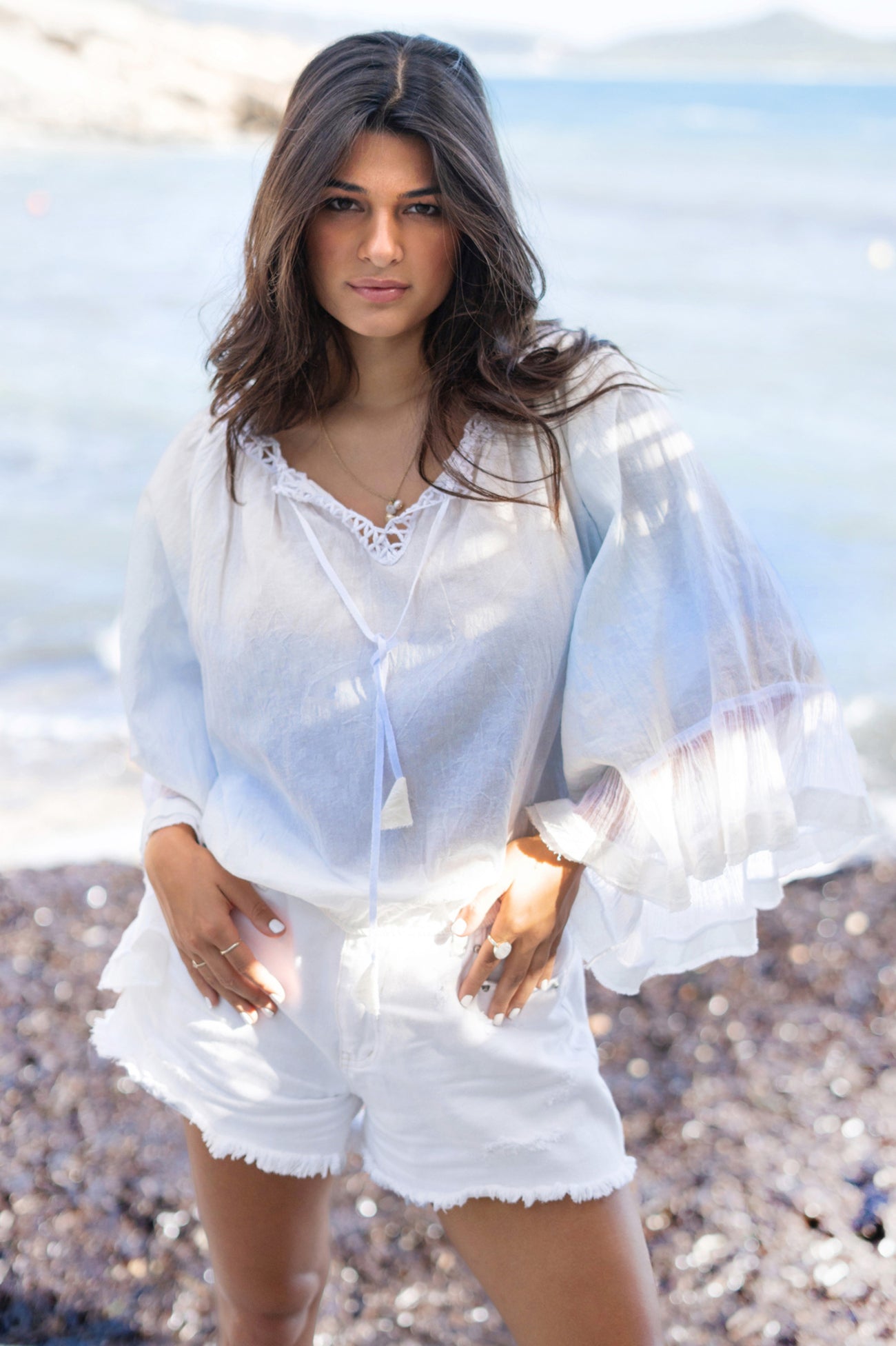 Bohemian blouse in pale blue van ibzmode, Brands of Ibiza