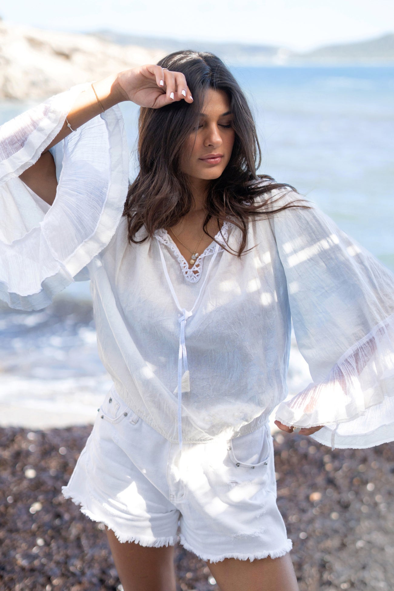 Bohemian blouse in pale blue van ibzmode, Brands of Ibiza