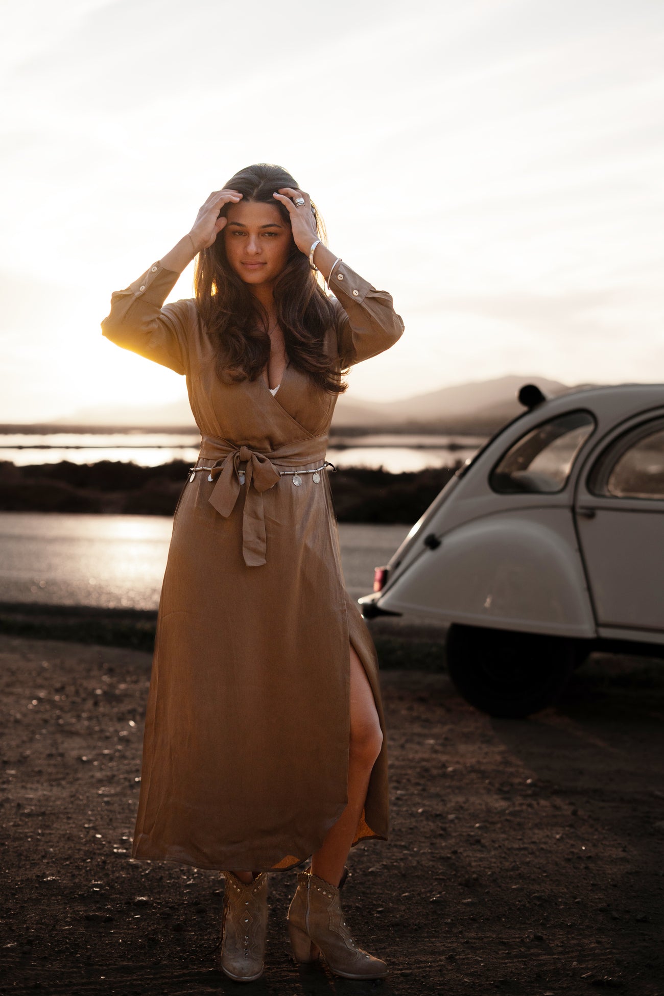 Bohemian jurk in dark taupe van MOOST Wanted, Brands of Ibiza