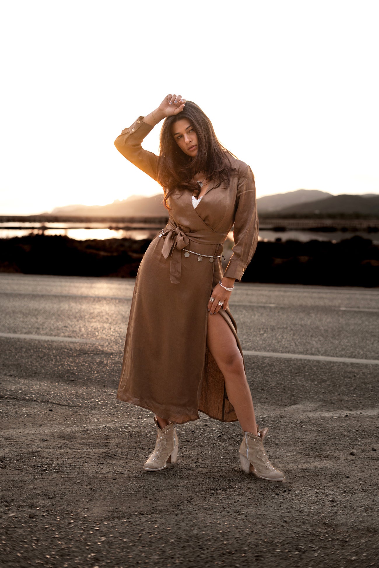 Bohemian jurk in dark taupe van MOOST Wanted, Brands of Ibiza