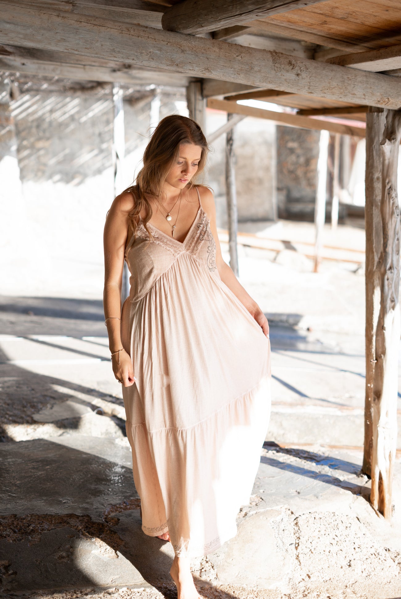 Bohemian jurk in sand van ibzmode, Brands of Ibiza