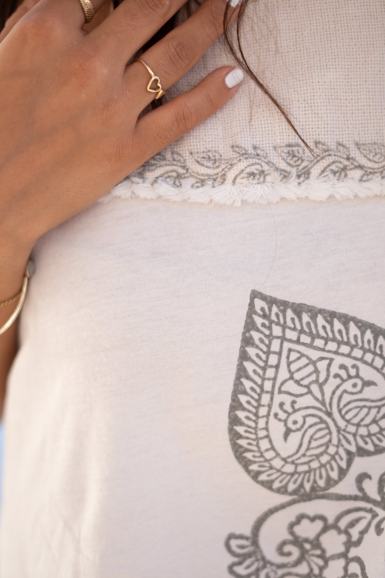 Bohemian top in white van ibzmode, Brands of Ibiza