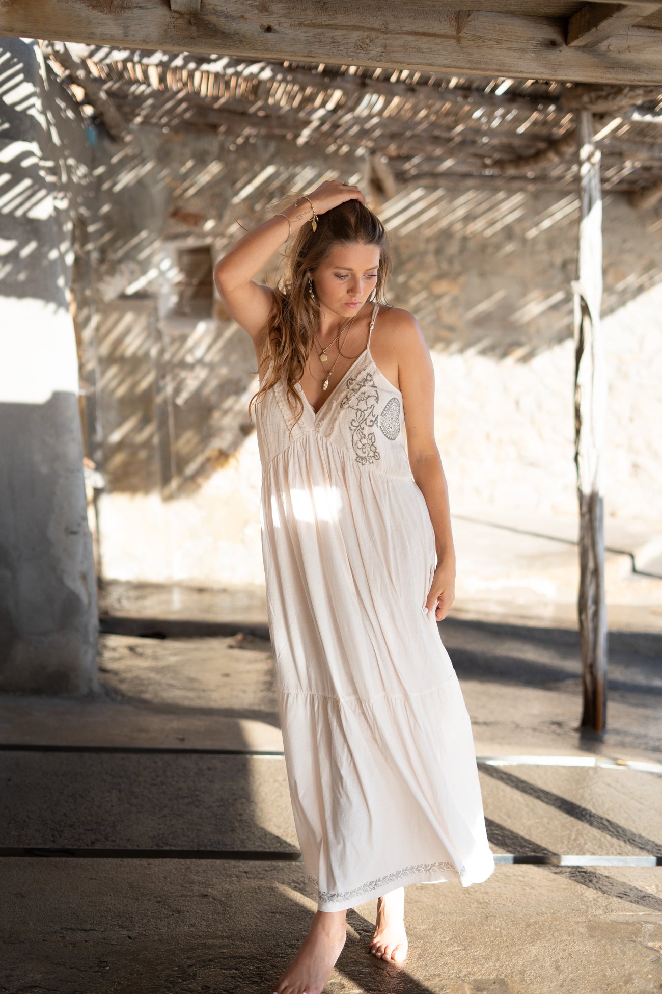 Bohemian jurk in white van ibzmode, Brands of Ibiza