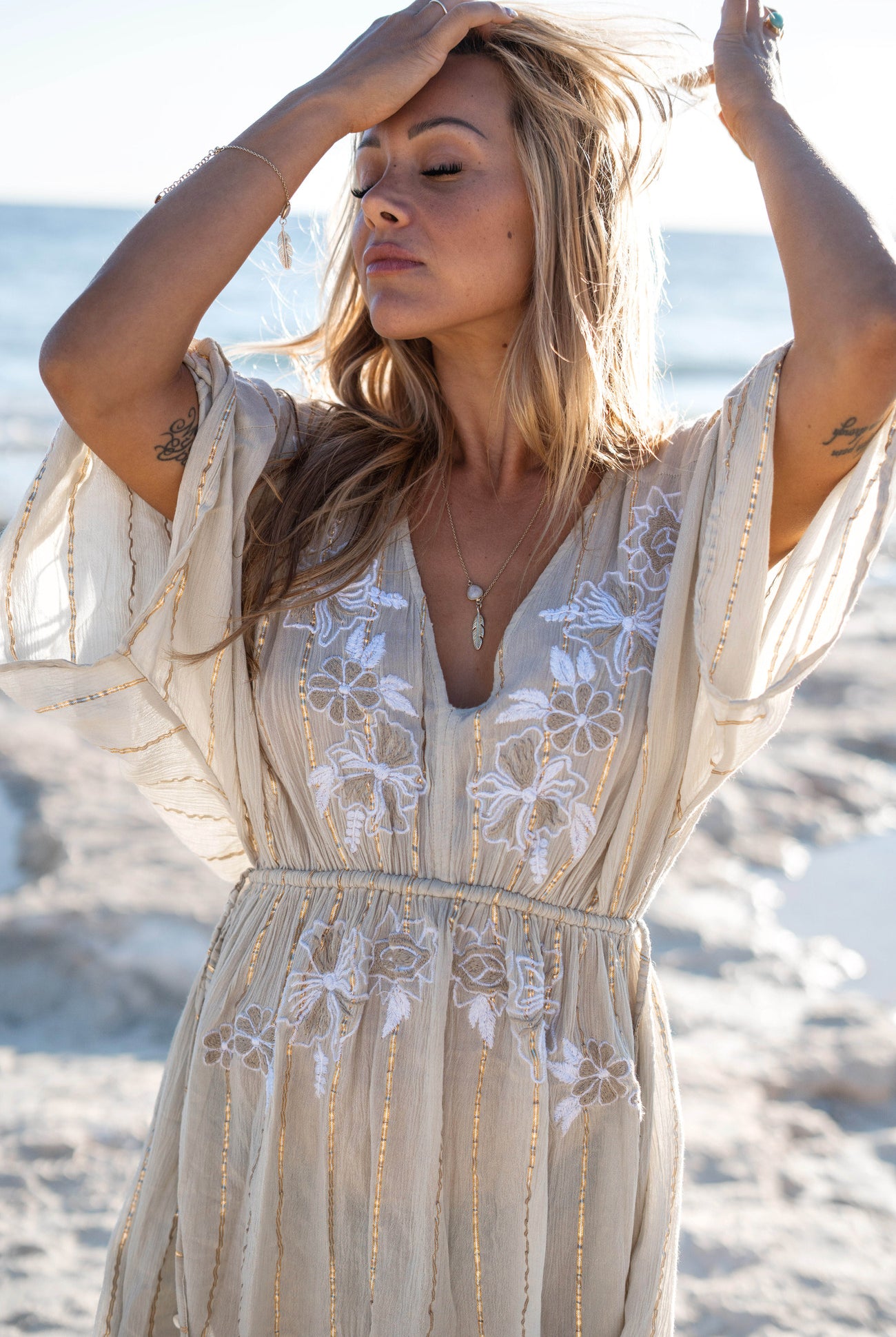 Bohemian jurk in sand van ibzmode, Brands of Ibiza
