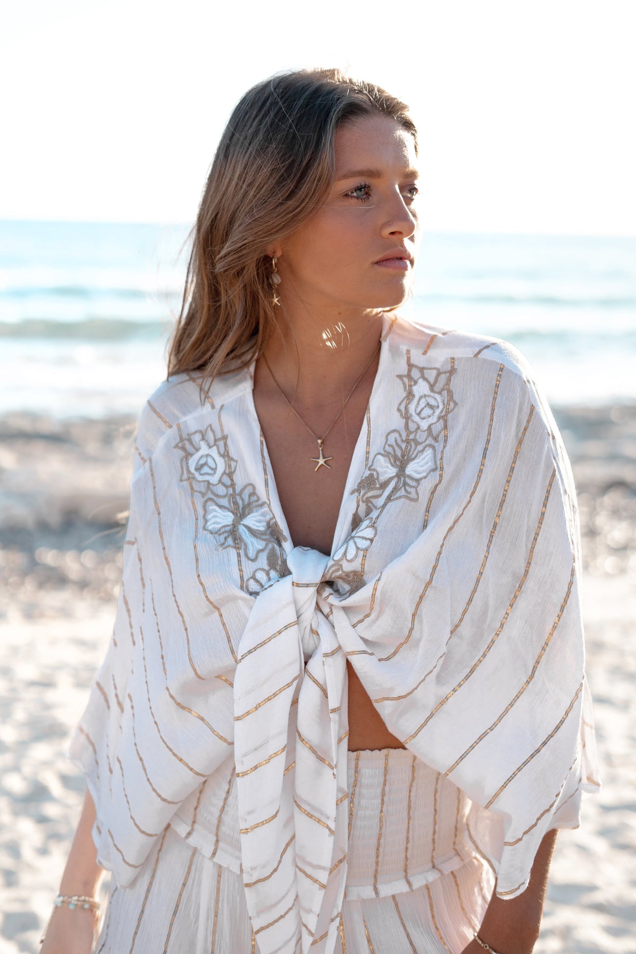 Bohemian kimono in white van ibzmode, Brands of Ibiza