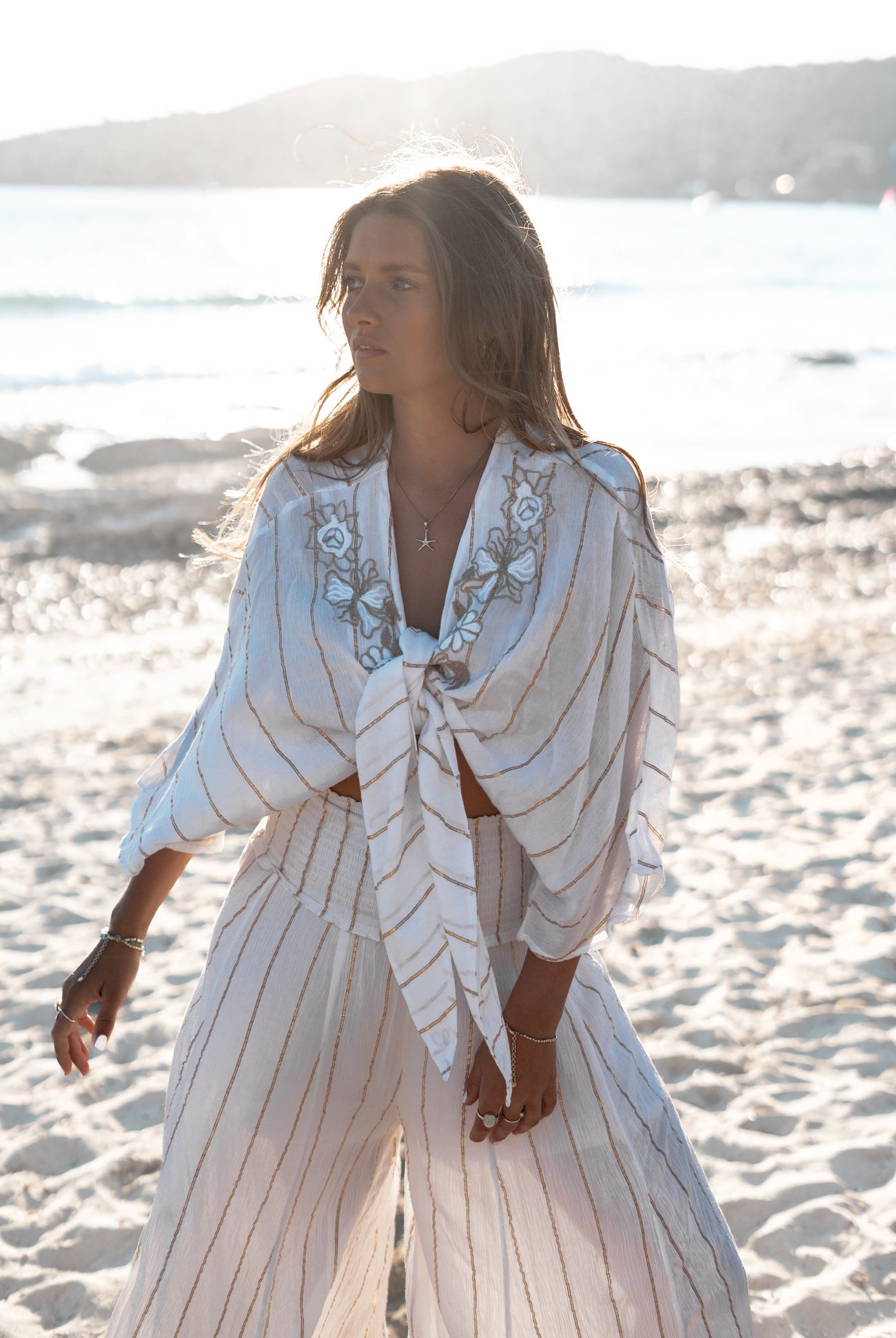 Bohemian kimono in white van ibzmode, Brands of Ibiza
