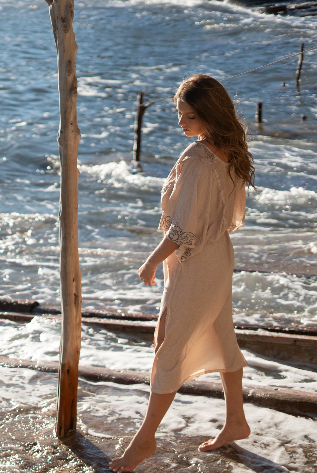 Bohemian jurk in sand van ibzmode, Brands of Ibiza